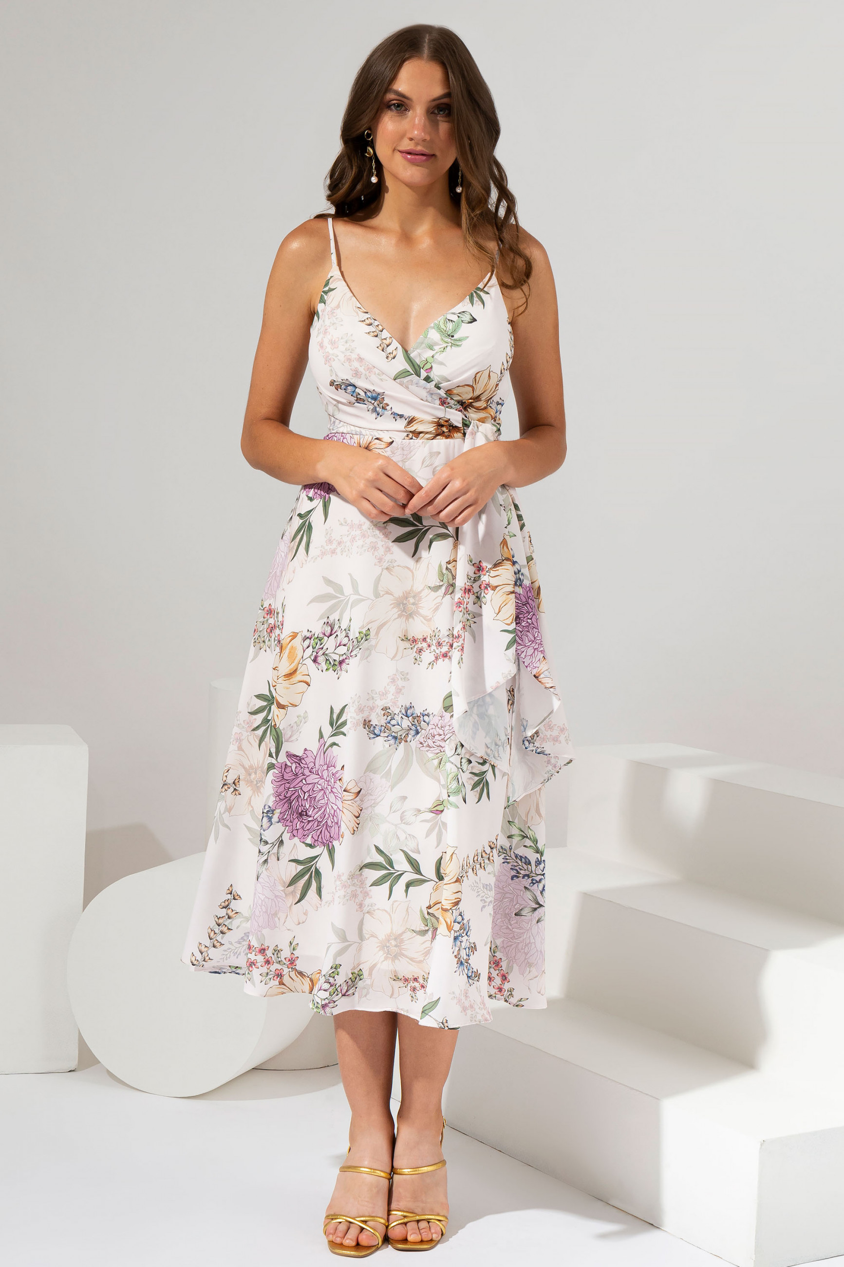 Vestido Midi Estampado Luiza Rosa