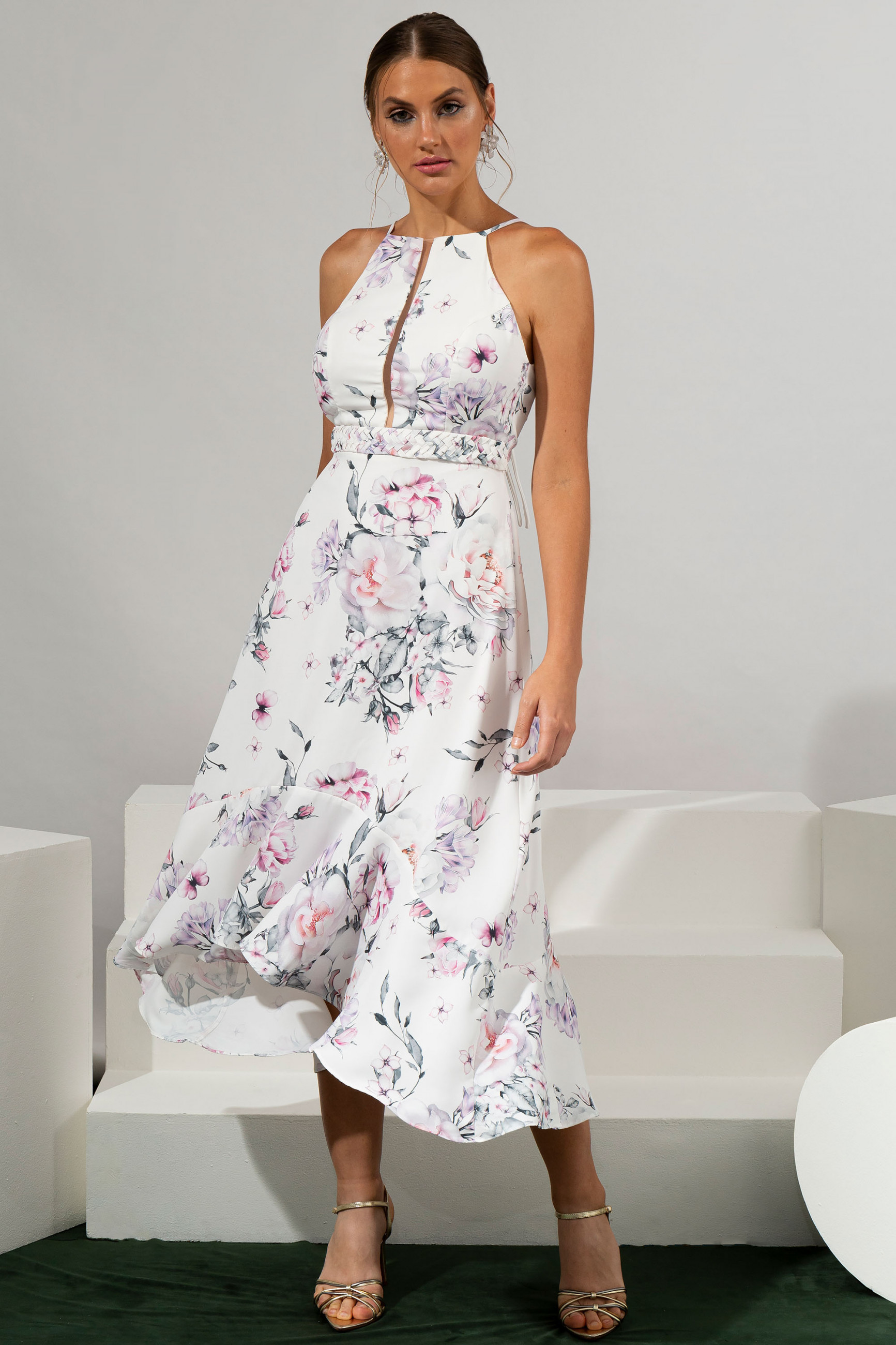 Vestido Midi Estampado Daiana Off White