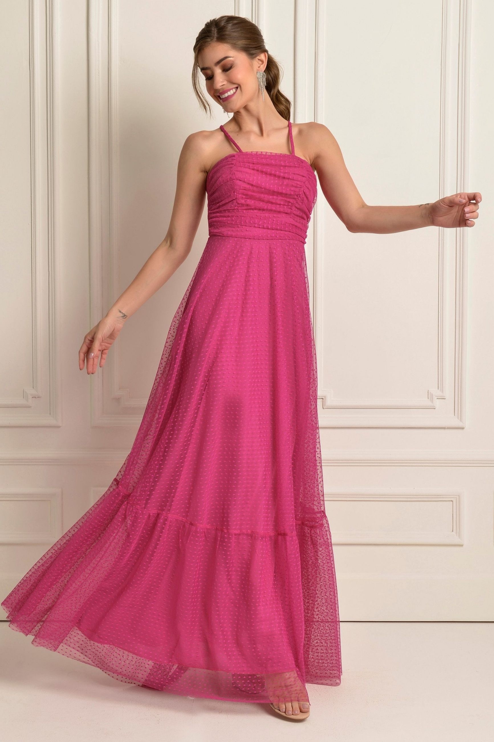 Vestido Festa Madrinha  Fúcsia   Longo Ladydress