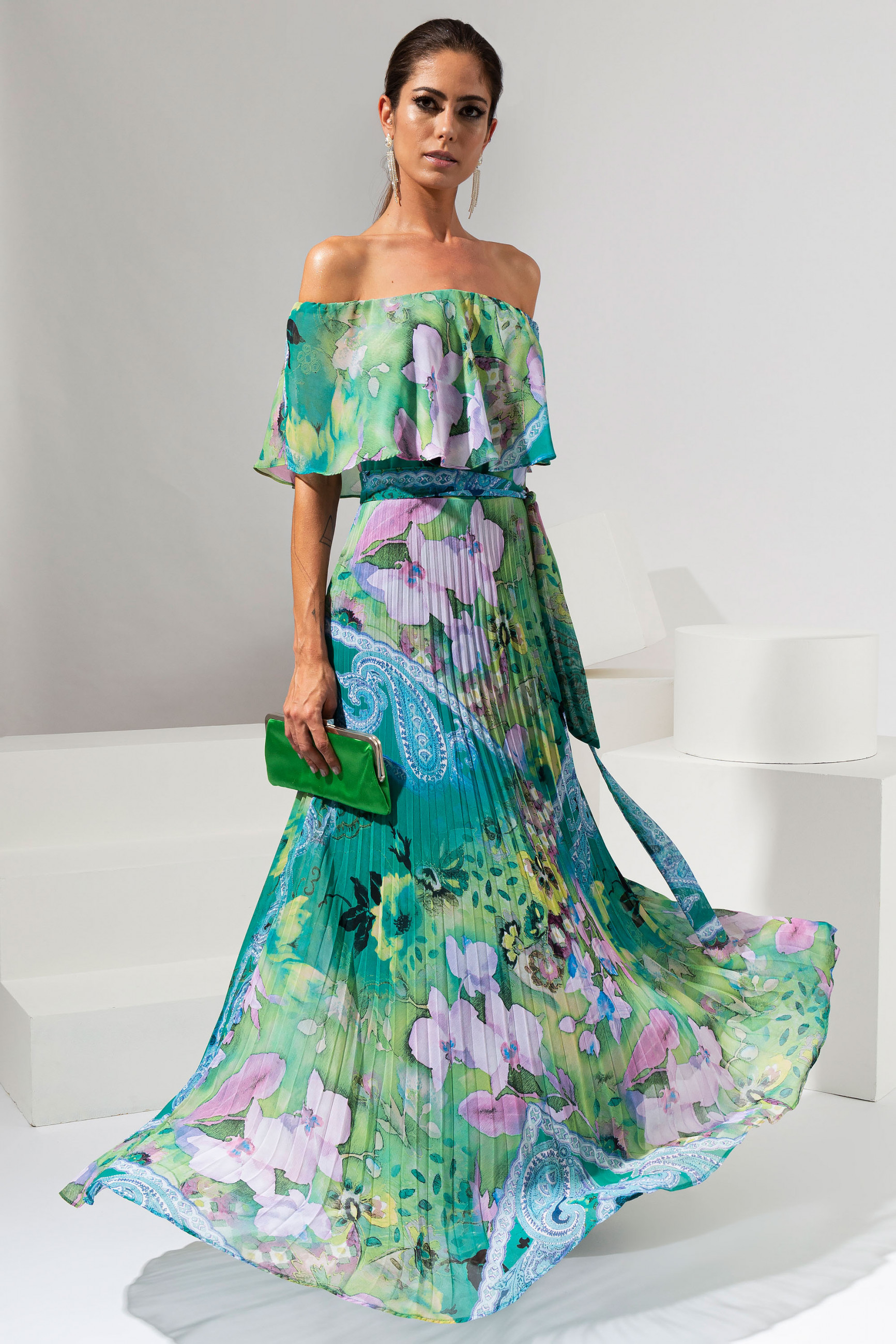 Vestido Longo Estampado Rafaela Verde