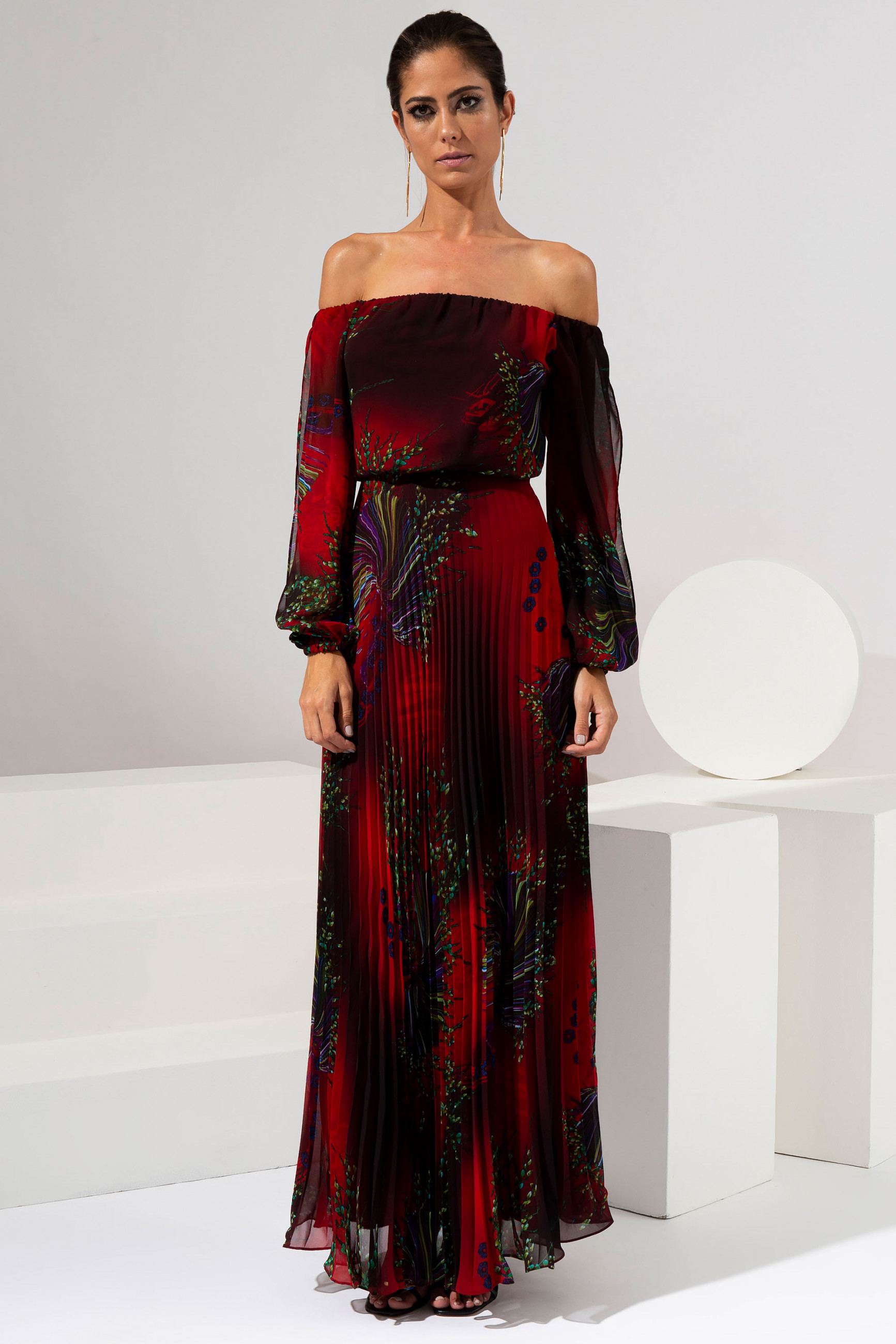 Vestido Longo Estampado Rubi Vermelho 