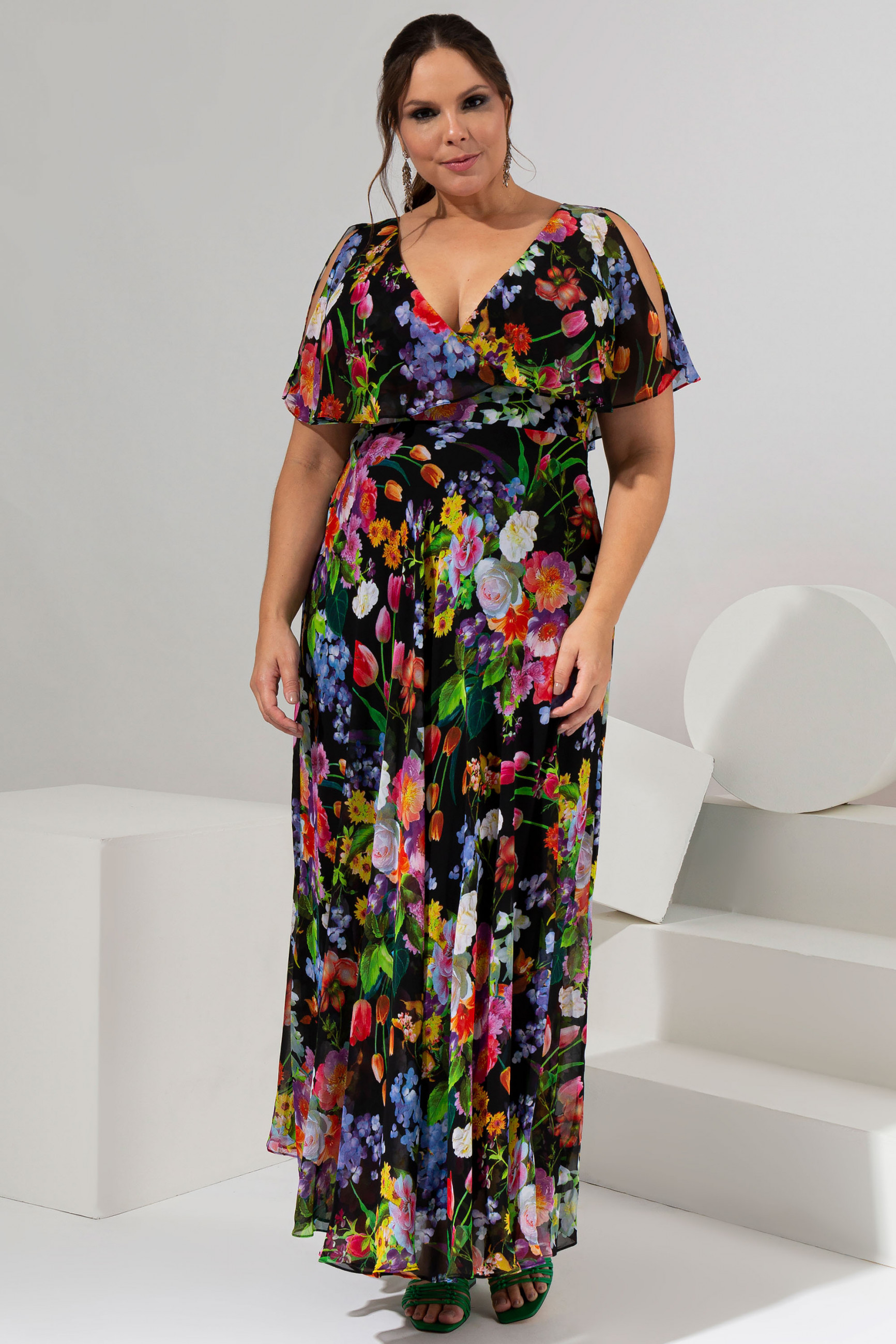 Vestido Longo Estampado Marcia Preto