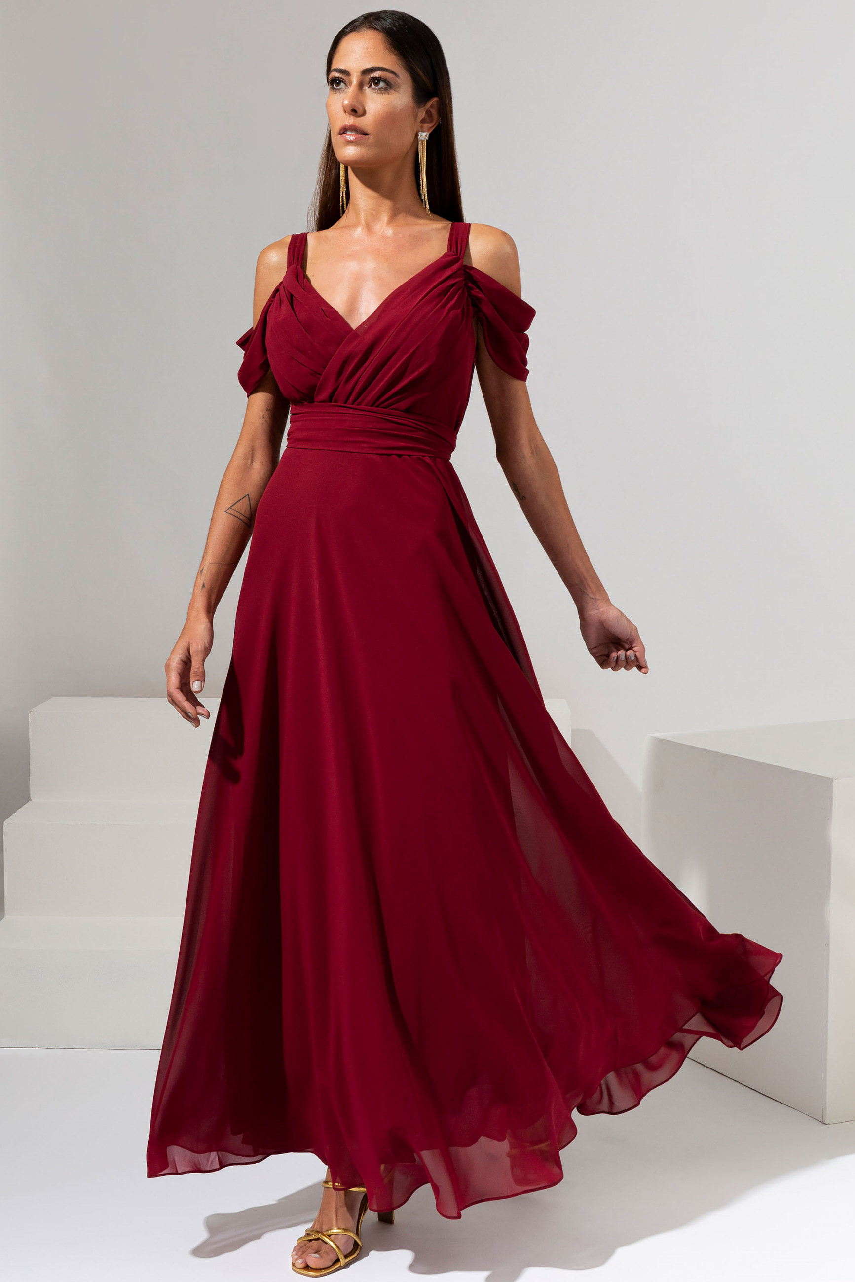 Vestido Longo Estela Marsala
