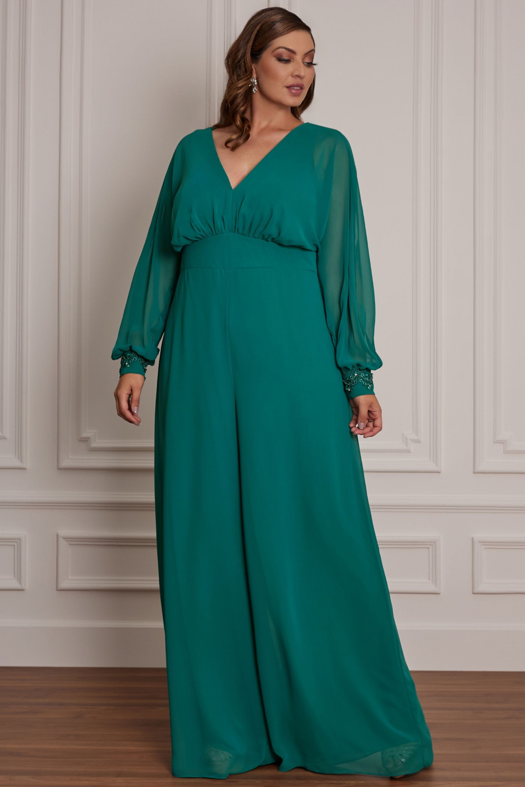 Macacão Festa Madrinha Plus Size Verde Esmeralda   Longo Ladydress