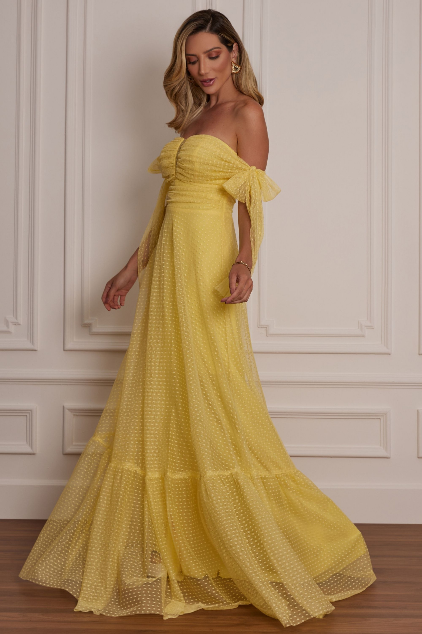 Vestido Festa Madrinha  Amarelo   Longo Ladydress