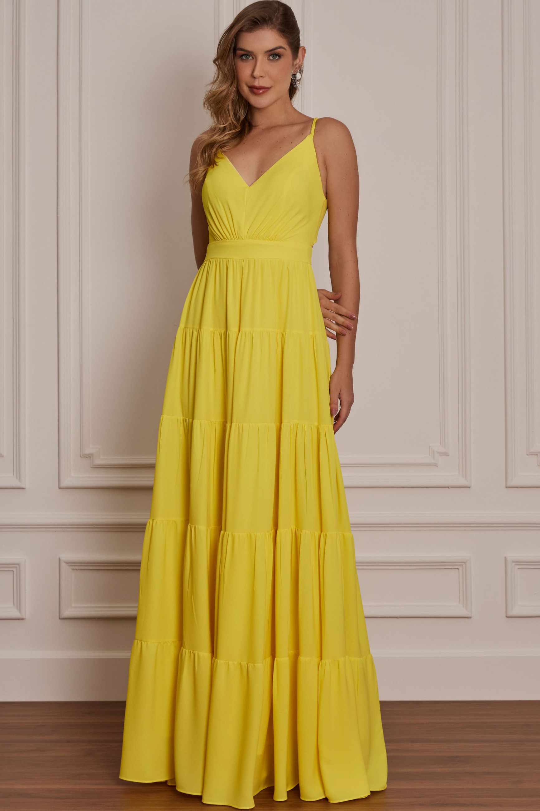 Vestido Festa Madrinha  Amarelo   Longo Ladydress