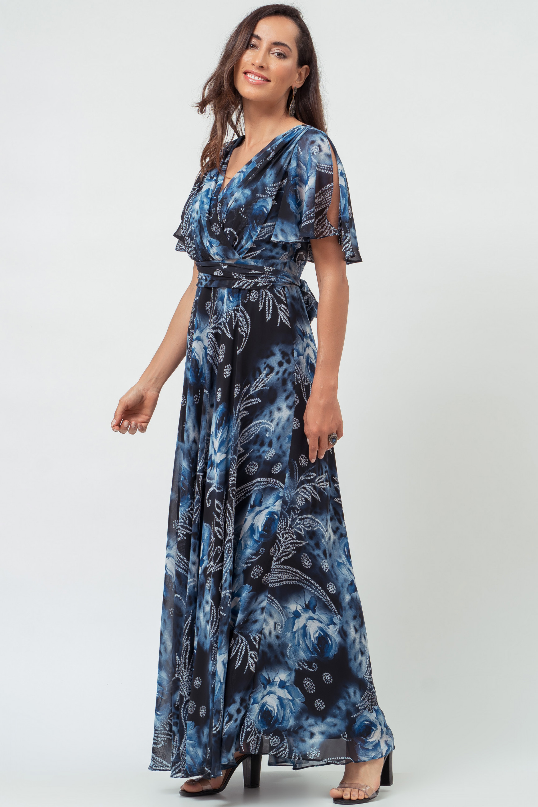 Vestido Longo Estampado Liliane Azul