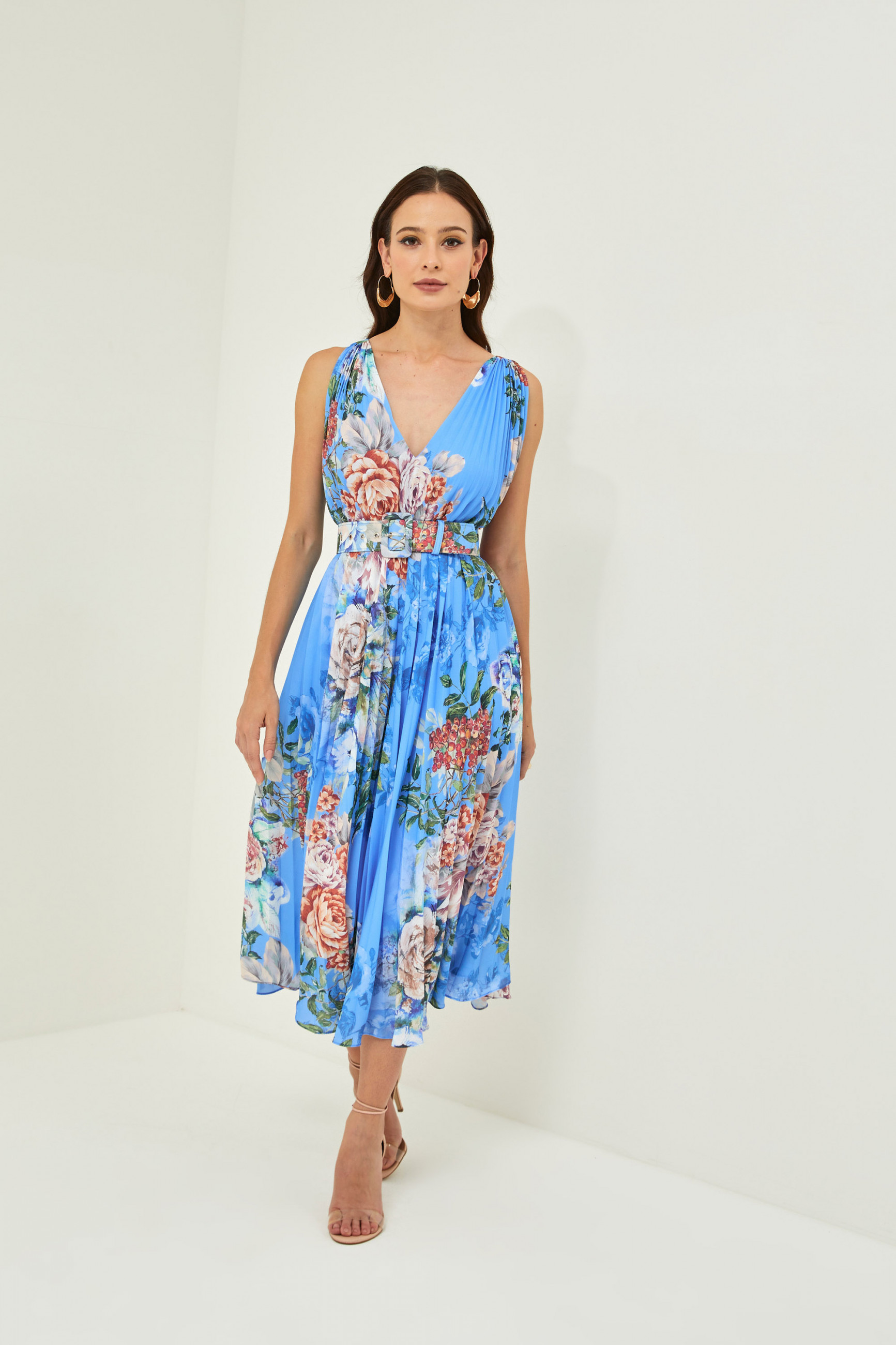 Vestido Festa Madrinha  Azul Estampado estampa floral Midi Ladydress