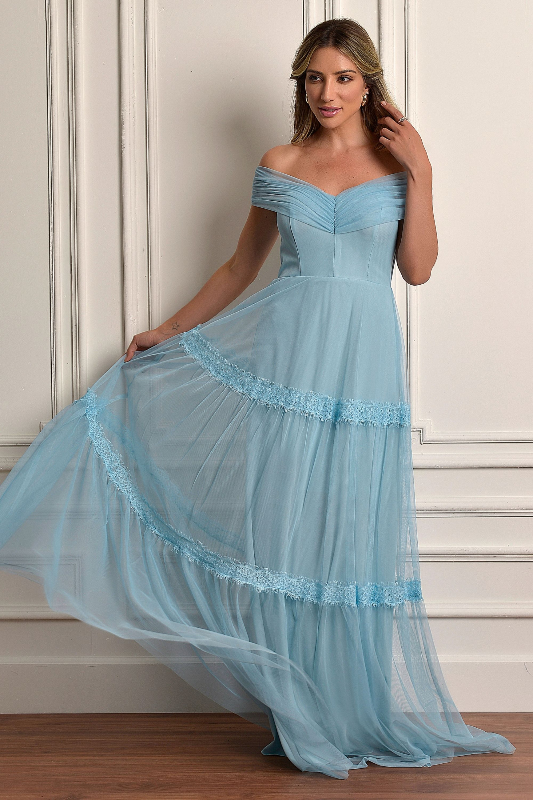 Vestido Festa Madrinha  Azul Serenity   Longo Ladydress