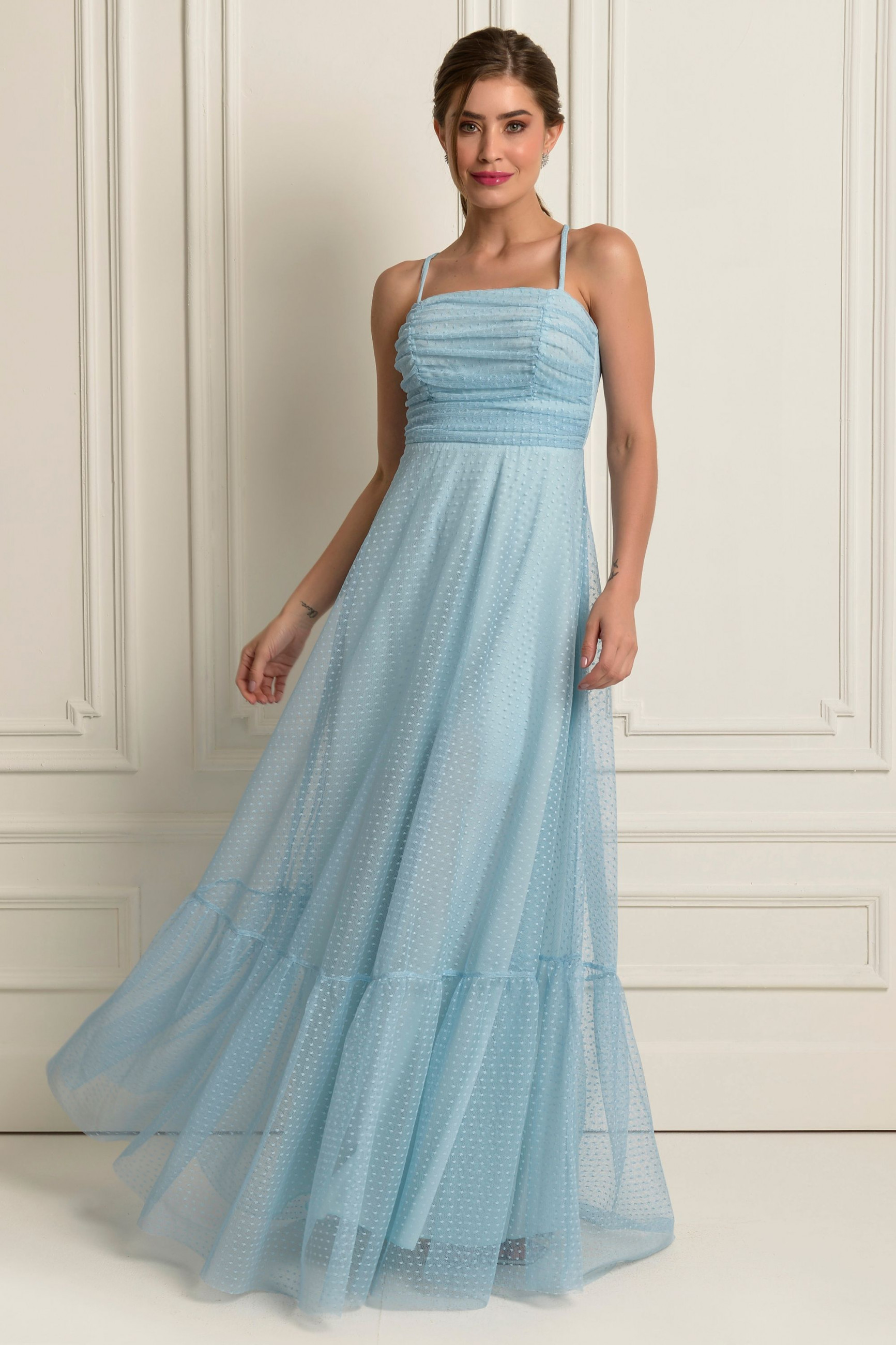 Vestido Festa Madrinha  Azul Serenity   Longo Ladydress