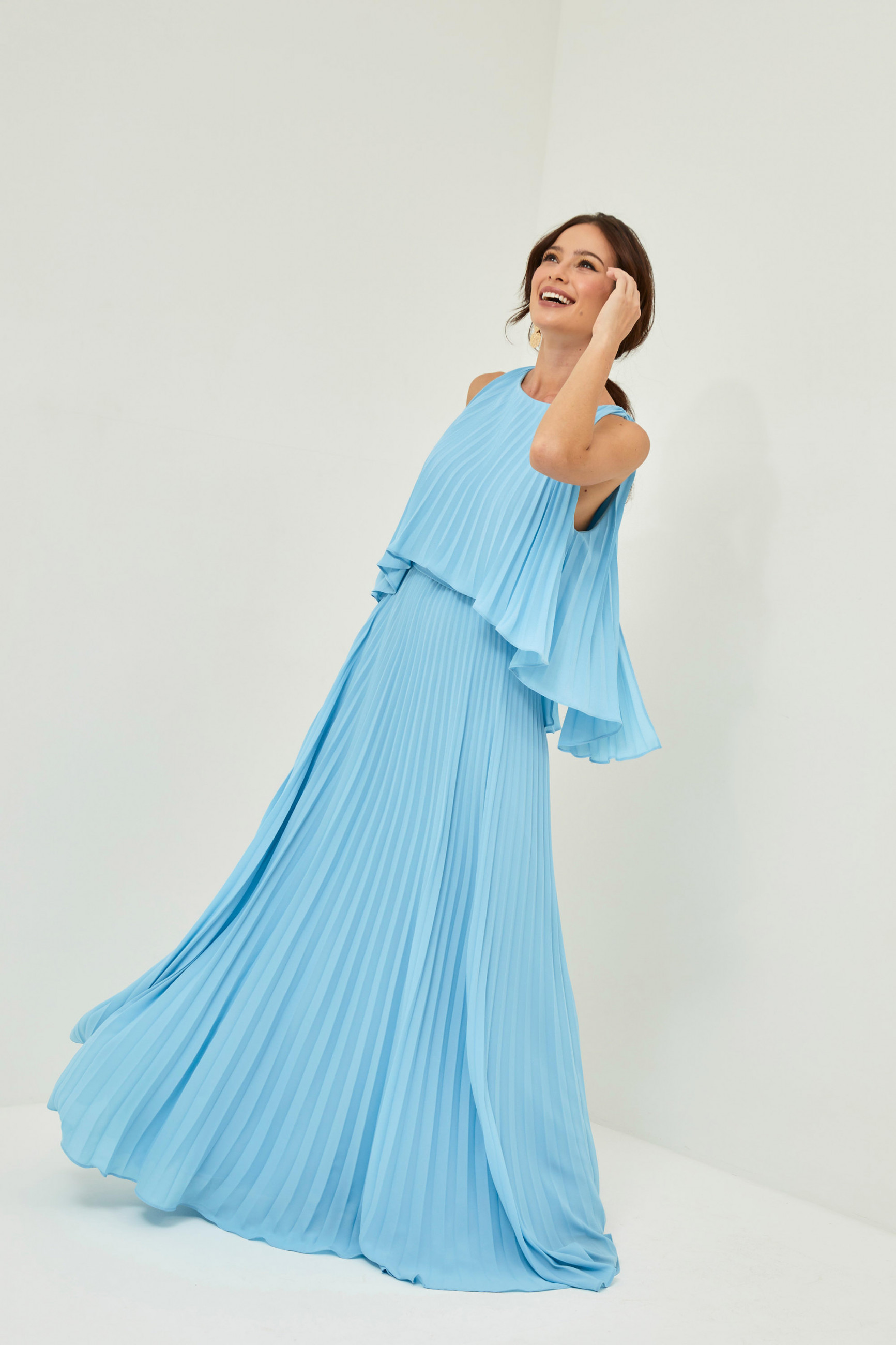 Vestido Festa Madrinha  Azul Serenity  plissado discreto Longo Ladydress