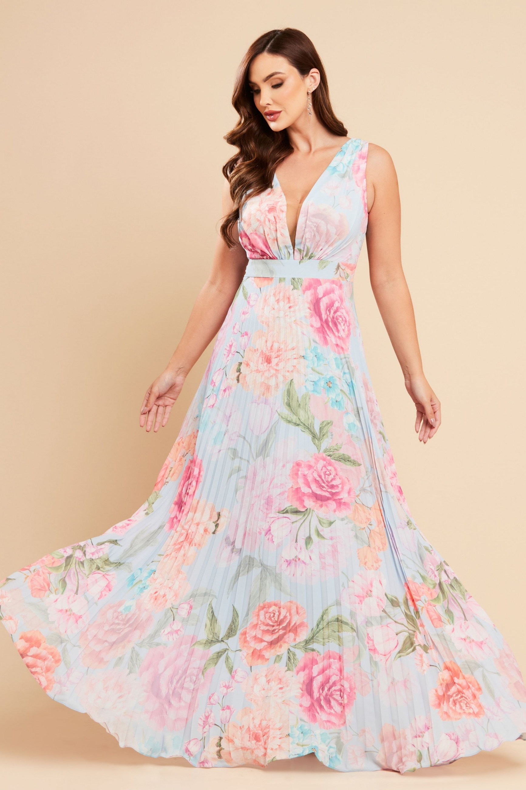 Vestido de Festa Longo Estampado Azul Serenity Patricia Ladydress