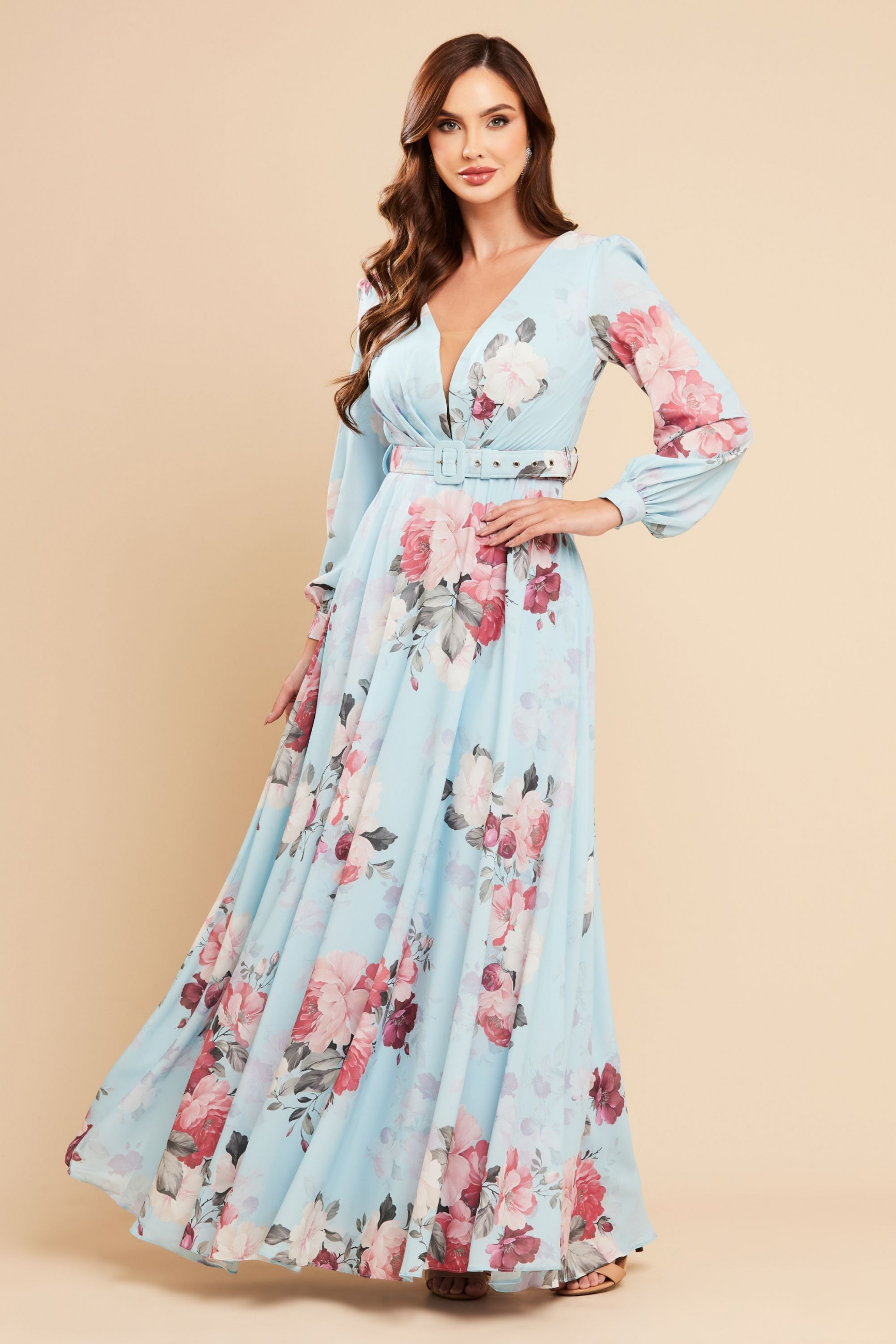 Vestido de Festa Longo Estampado Azul Serenity Érica Ladydress