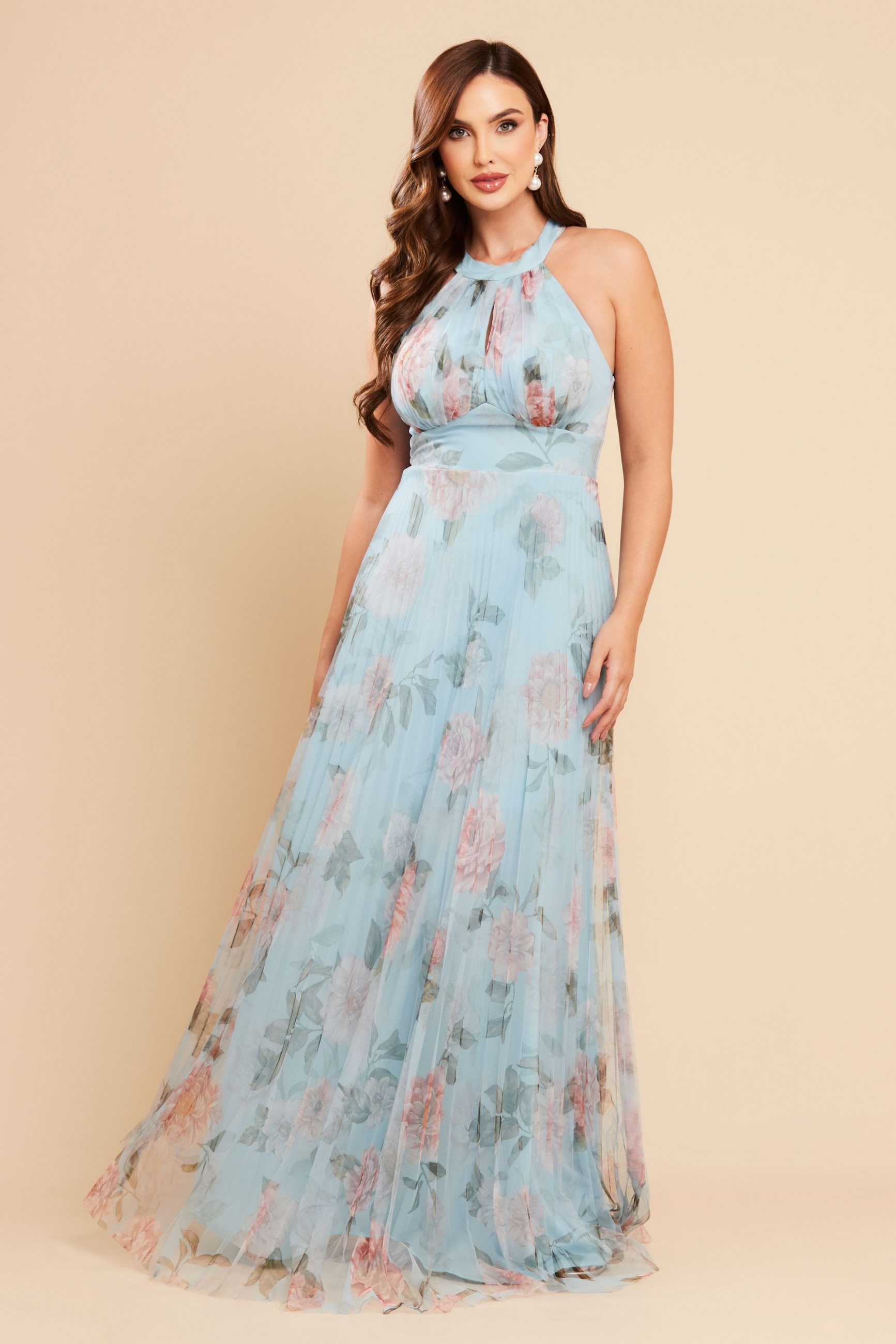 Vestido de Festa Longo Estampado Azul Serenity Isabela Ladydress