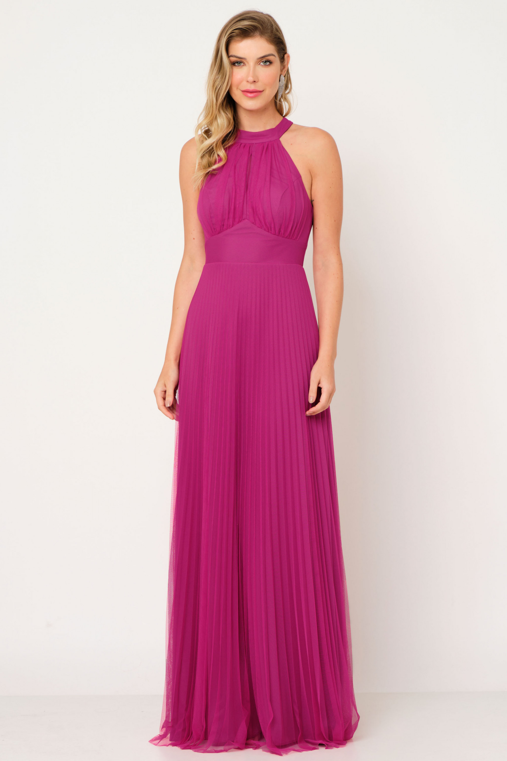 Vestido Festa Madrinha  Fúcsia   tule Longo Ladydress