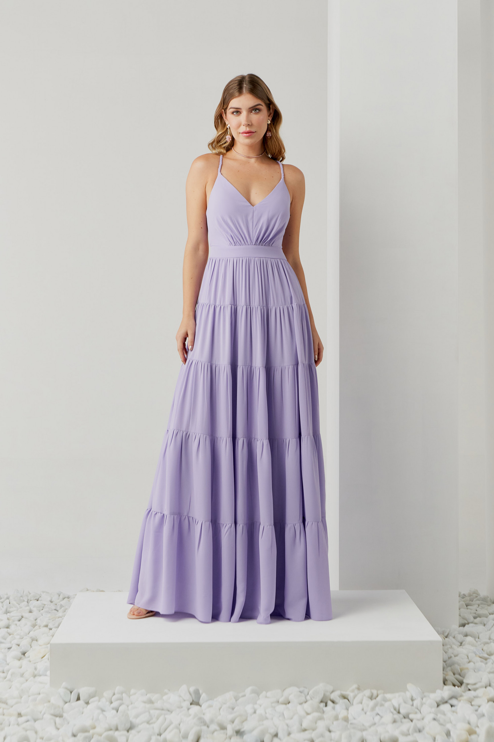 Vestido Festa Madrinha  Lavanda  Crepe Longo Ladydress