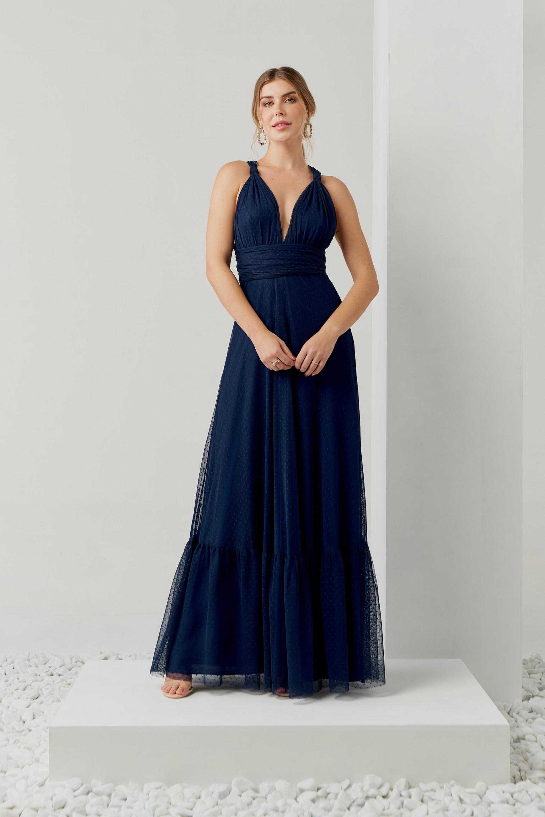 Vestido Festa Madrinha  marinho  tule longo Ladydress