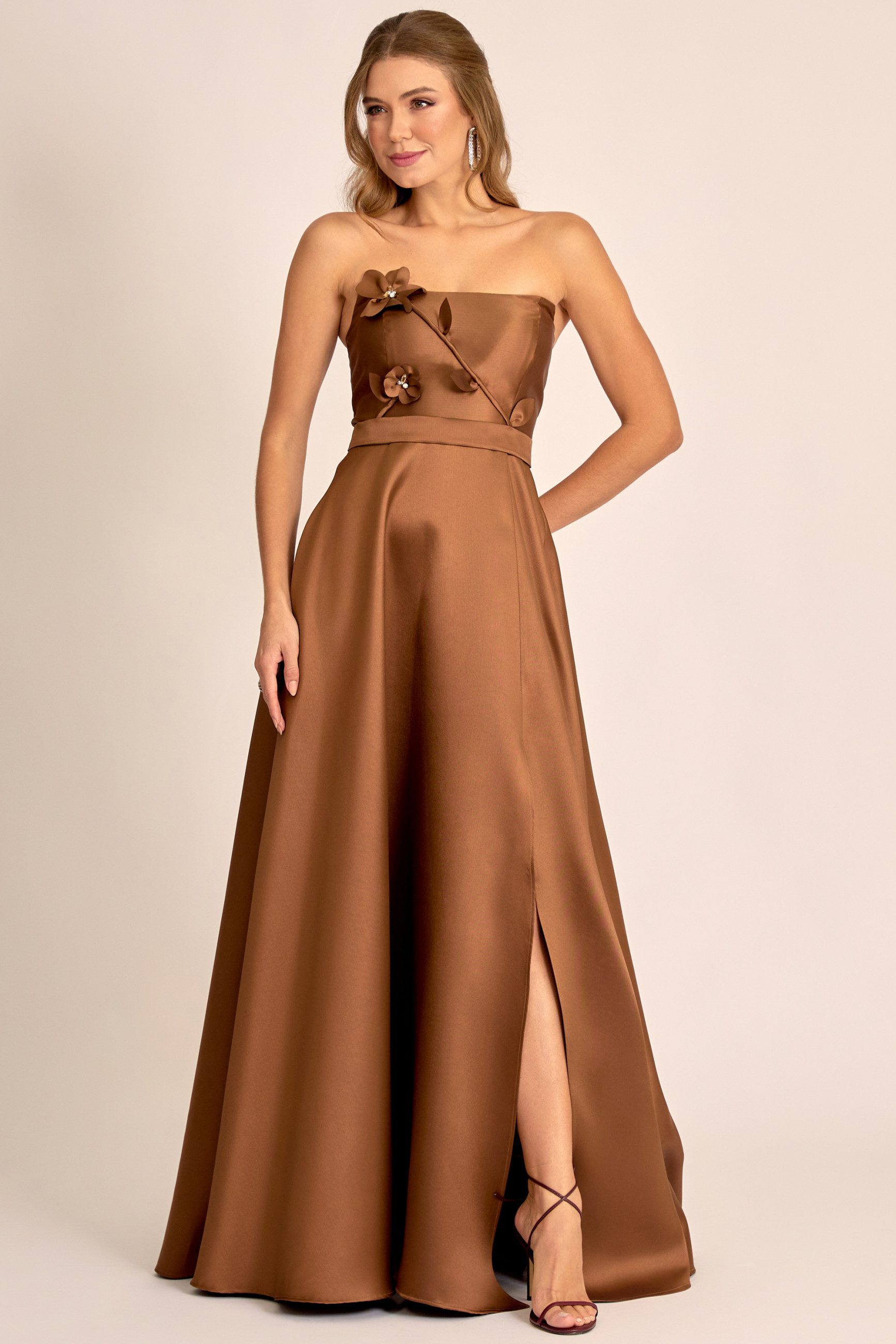 Vestido de Festa Longo Marrom Thaly Ladydress