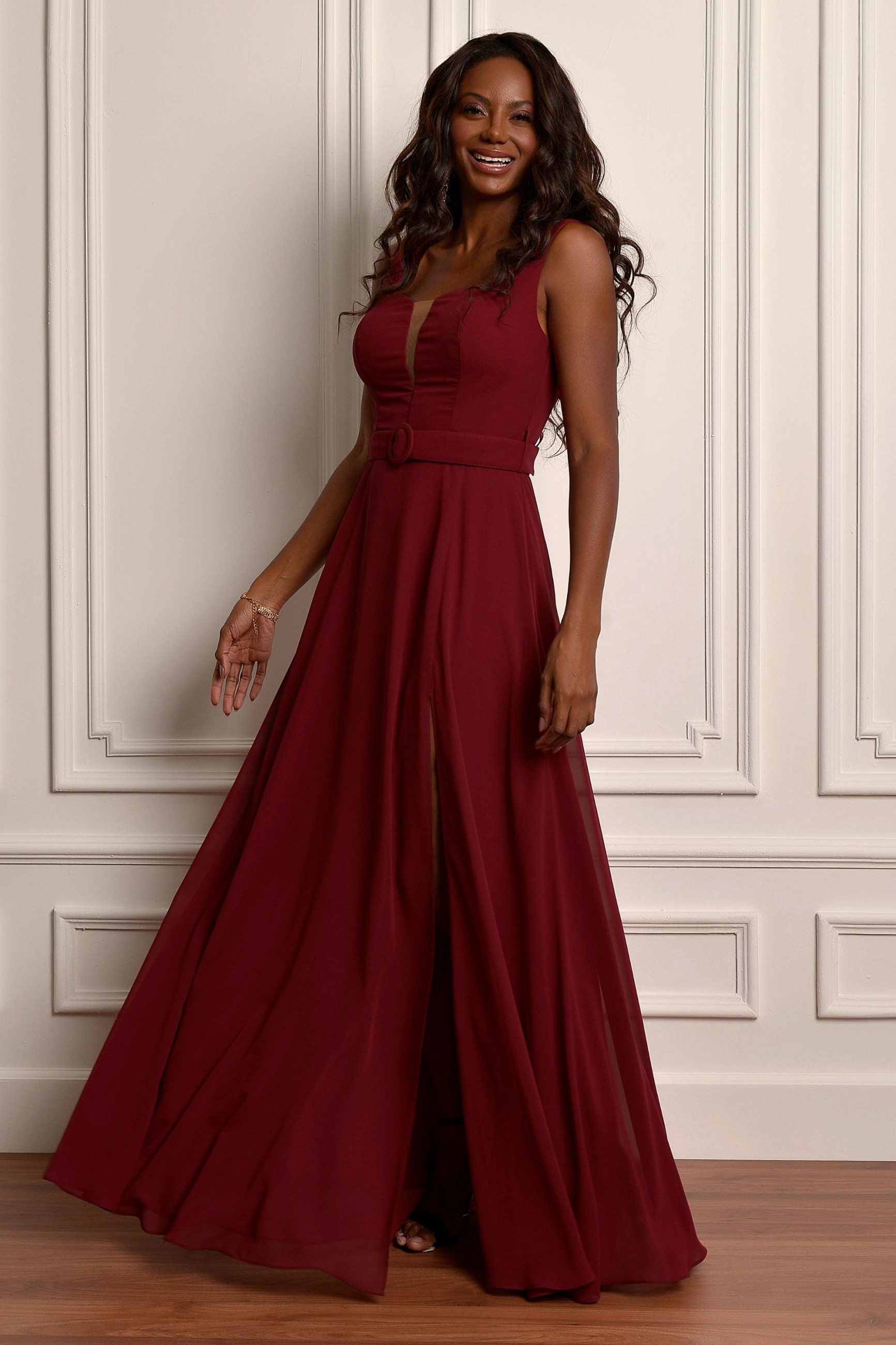 Vestido Festa Madrinha  Marsala   Longo Ladydressv
