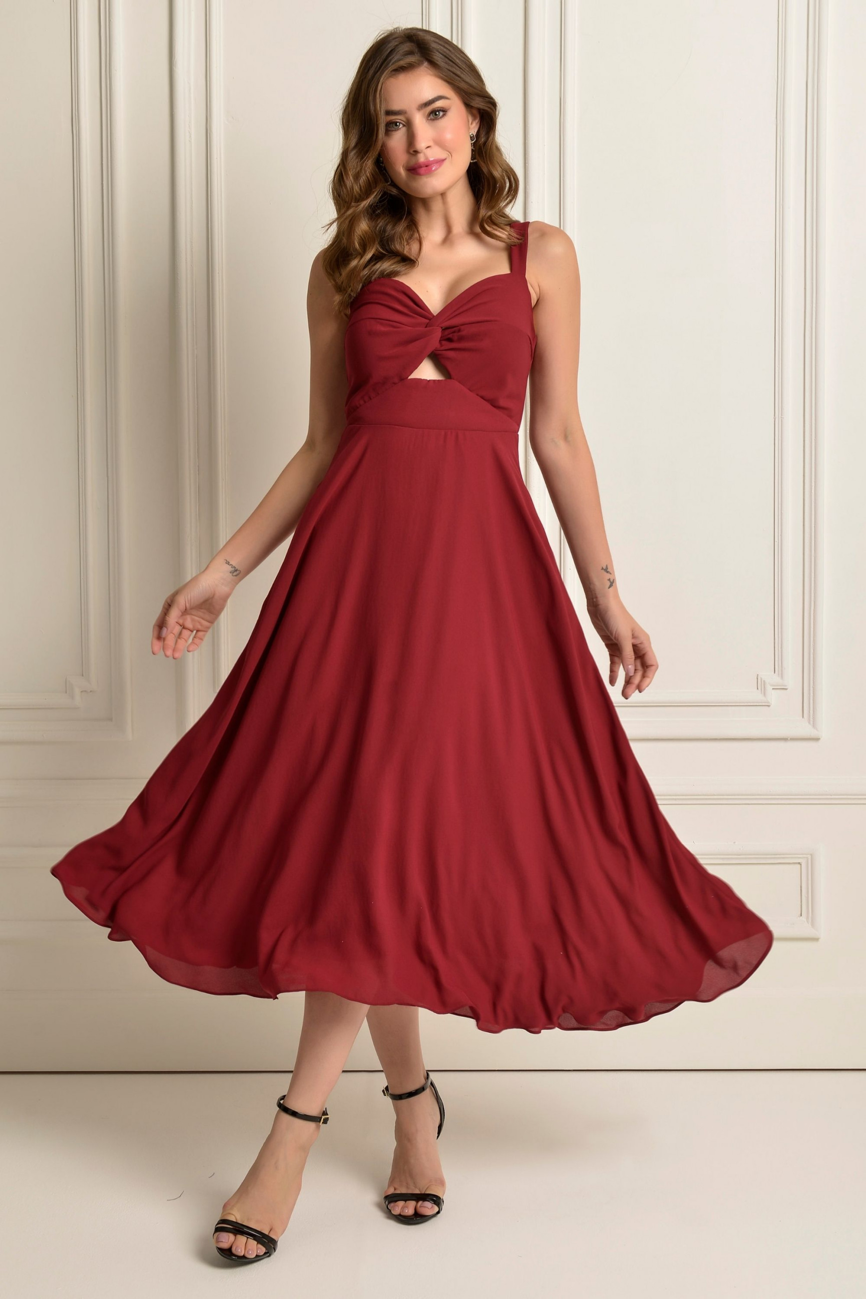 Vestido Festa Madrinha  Marsala   Midi Ladydress