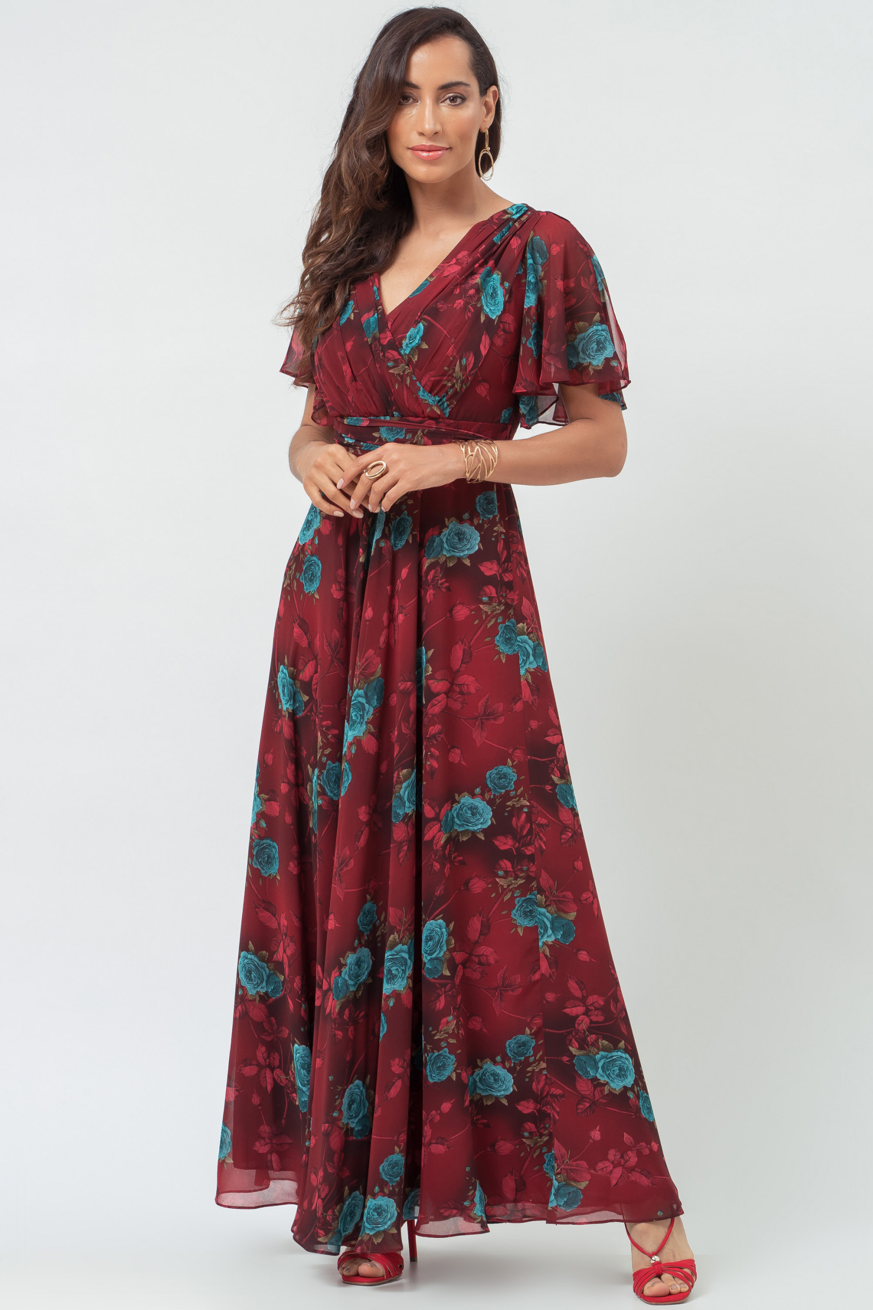 Vestido Longo Estampado Liliane Marsala