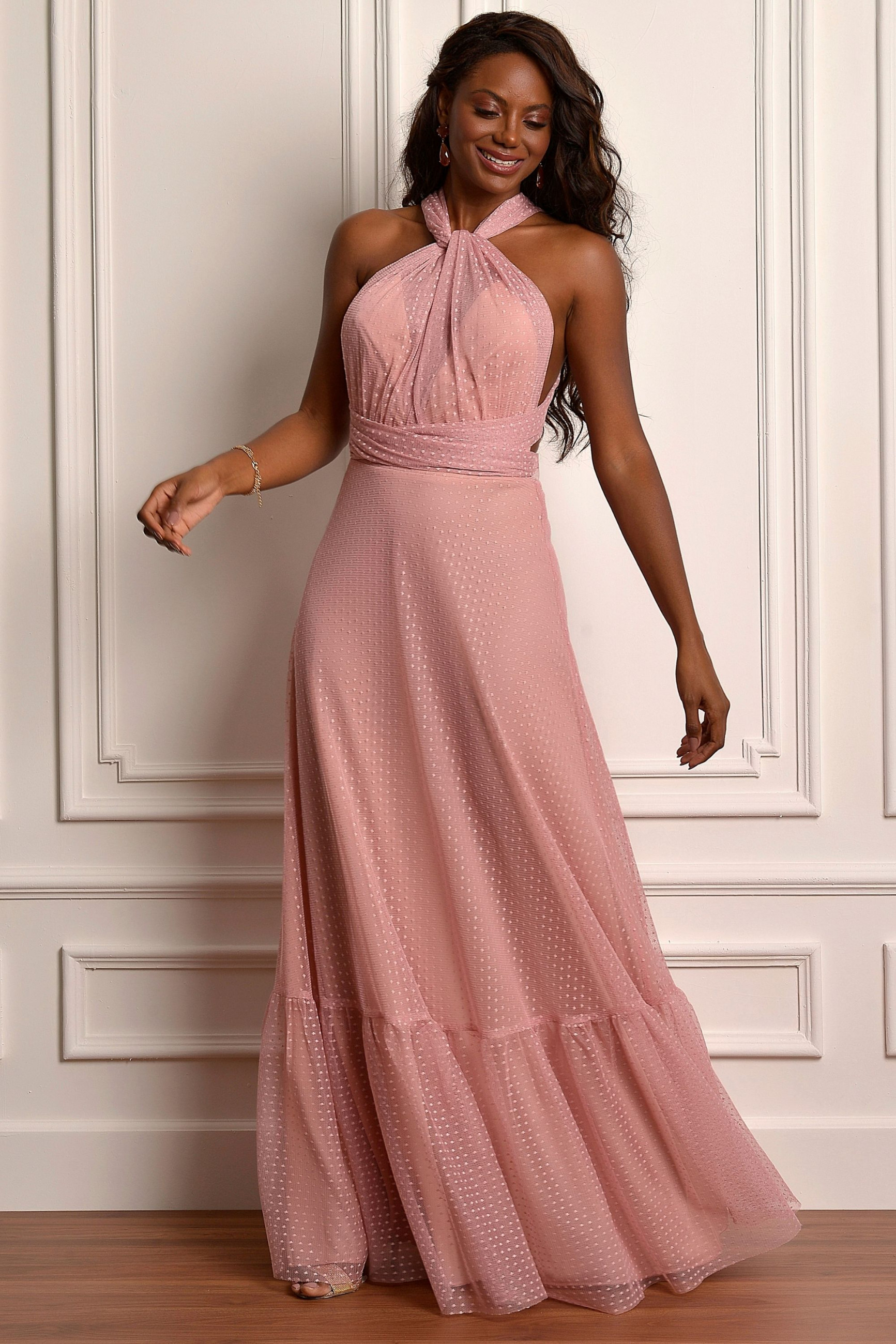 Vestido Festa Madrinha  Rosa   Longo Ladydress