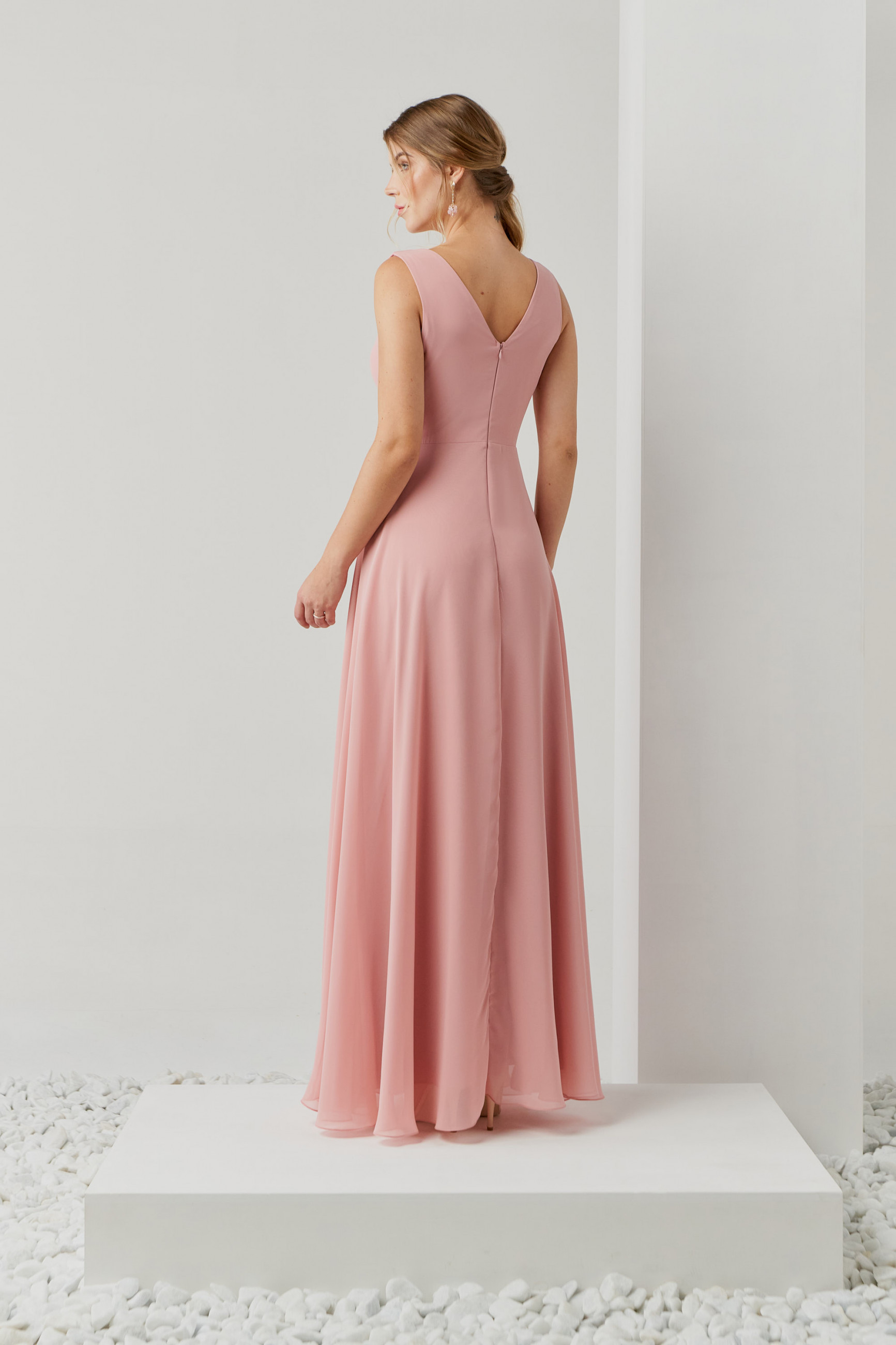 Vestido Festa Madrinha  rosa  decote longo Ladydress