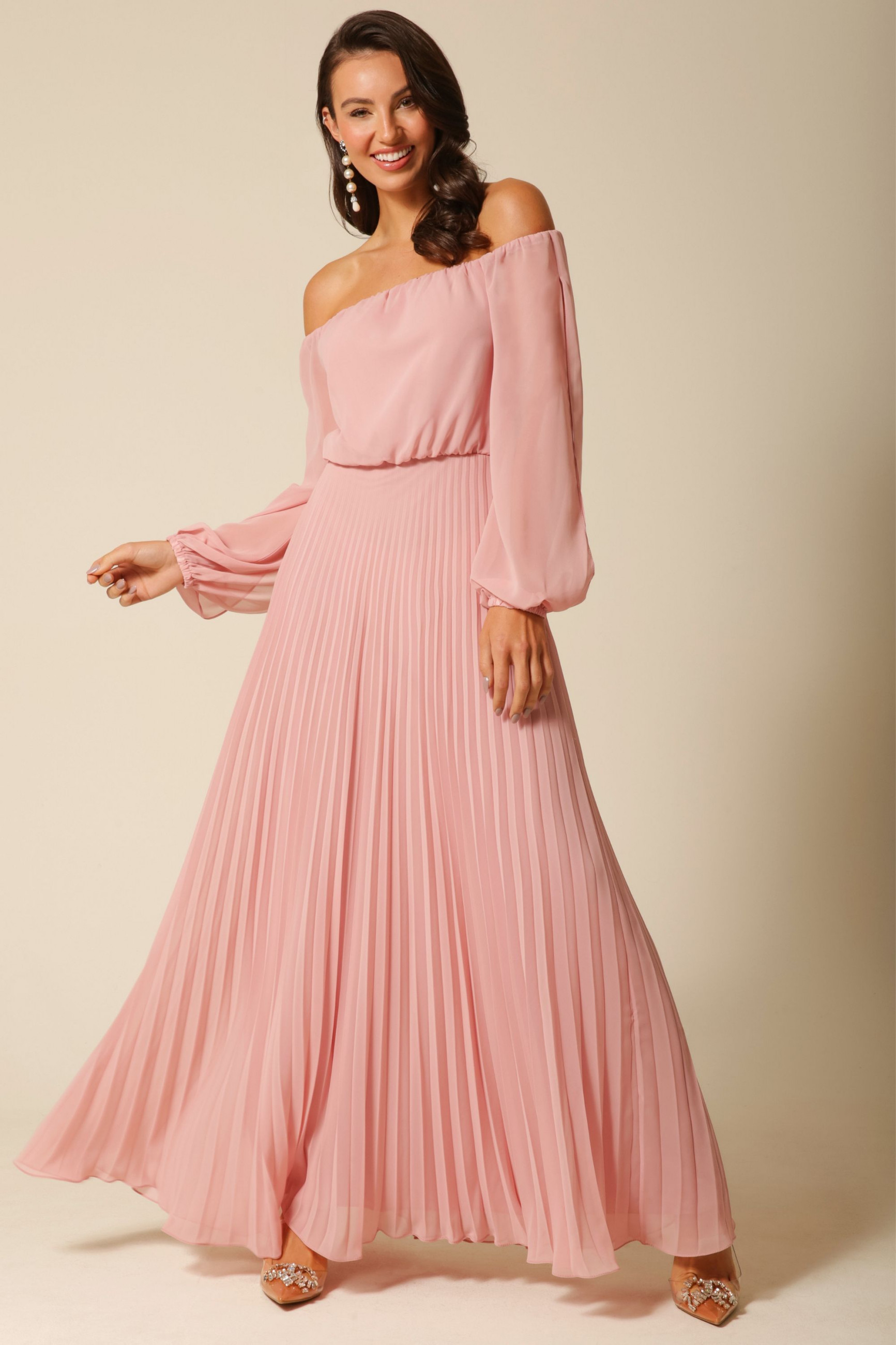 Vestido Festa Madrinha  Rosa  manga Longo Ladydress