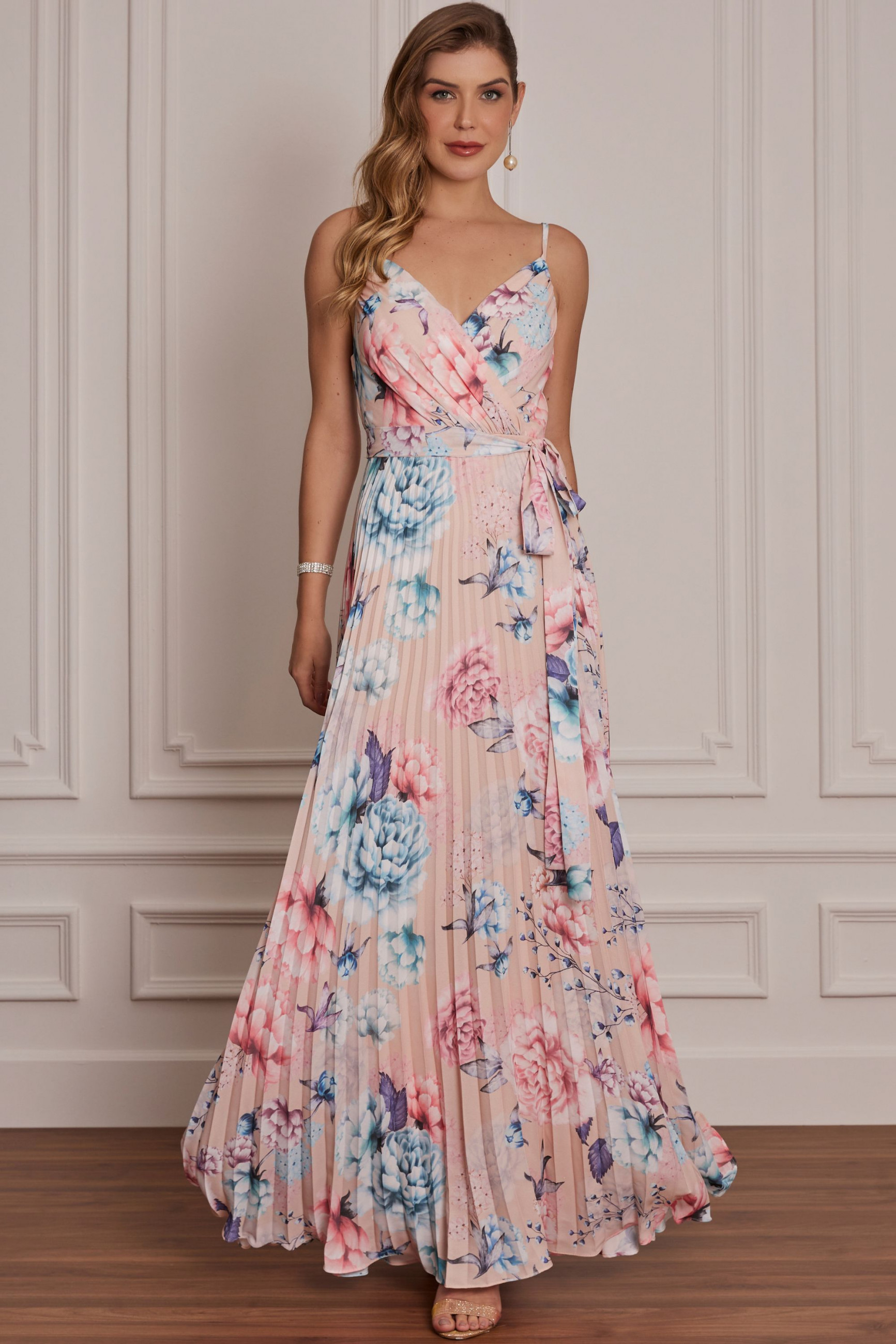 Vestido Festa Madrinha  Rosa Estampado  Longo Ladydress