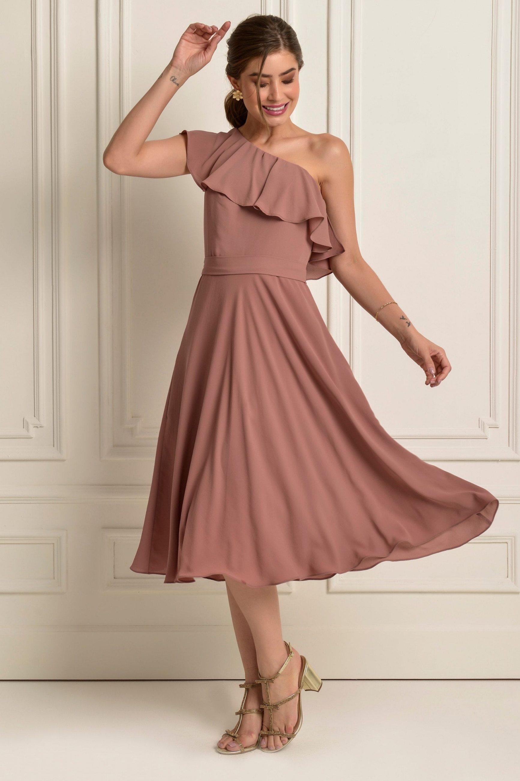 Vestido Festa Madrinha  Rose   Midi Ladydress