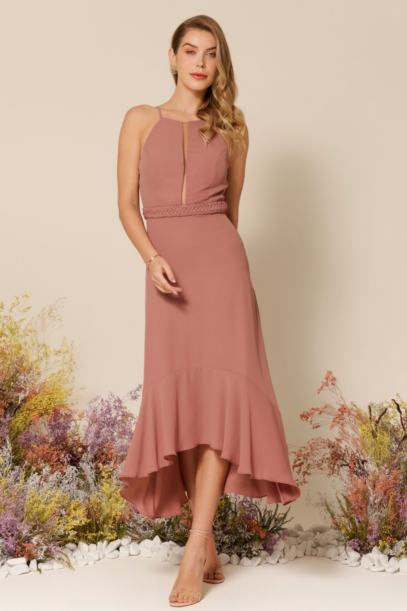 Vestido Festa Madrinha  Rose  decote  Midi Ladydress