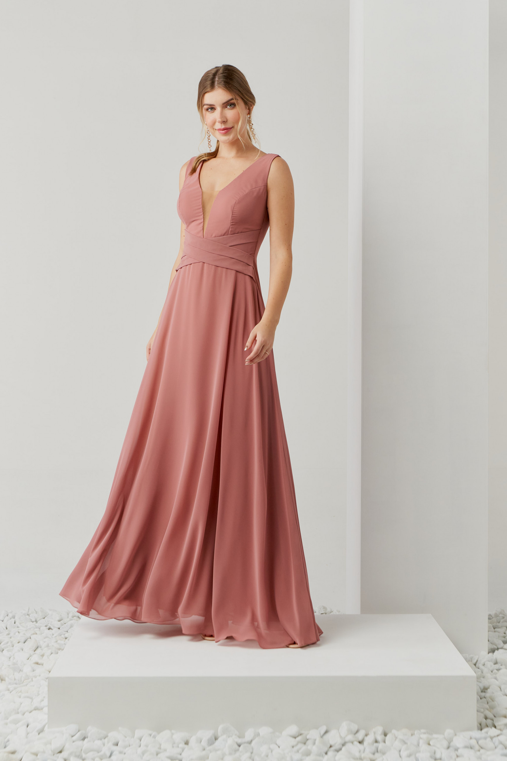 Vestido Festa Madrinha  rose  decote longo Ladydress