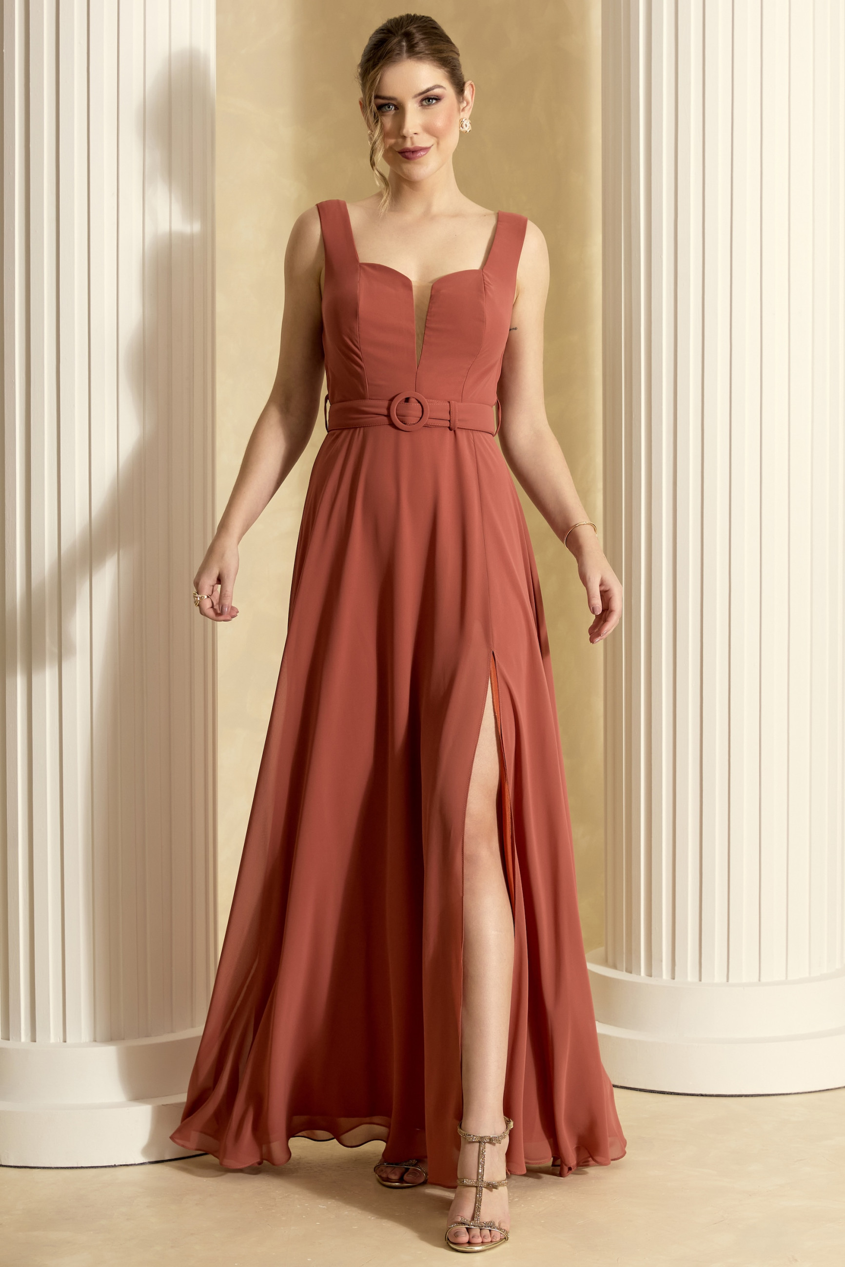 Vestido de Festa Longo Terracota Adriele Ladydress