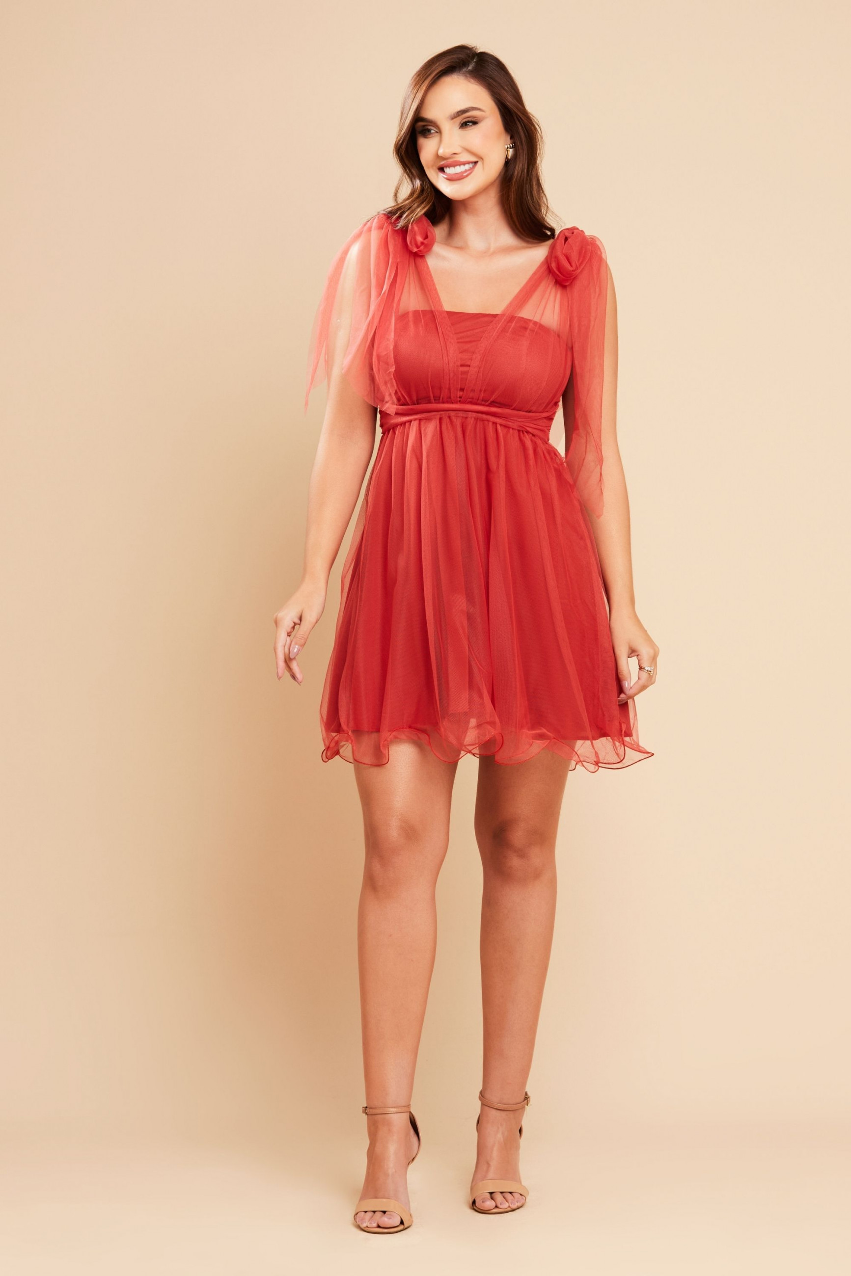 Vestido de Festa Curto Terracota Nicky Ladydress