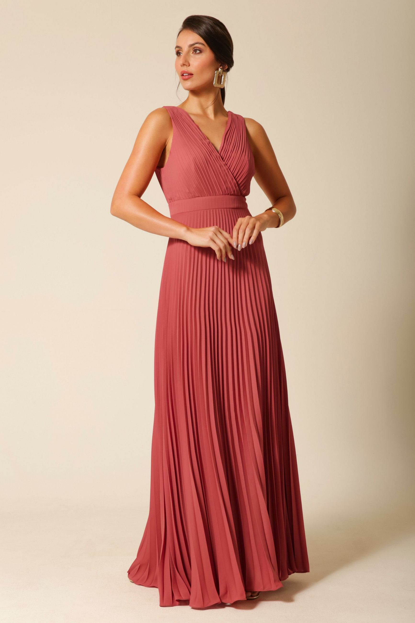 Vestido Festa Madrinha  Terracota  busto plissado Longo Ladydress