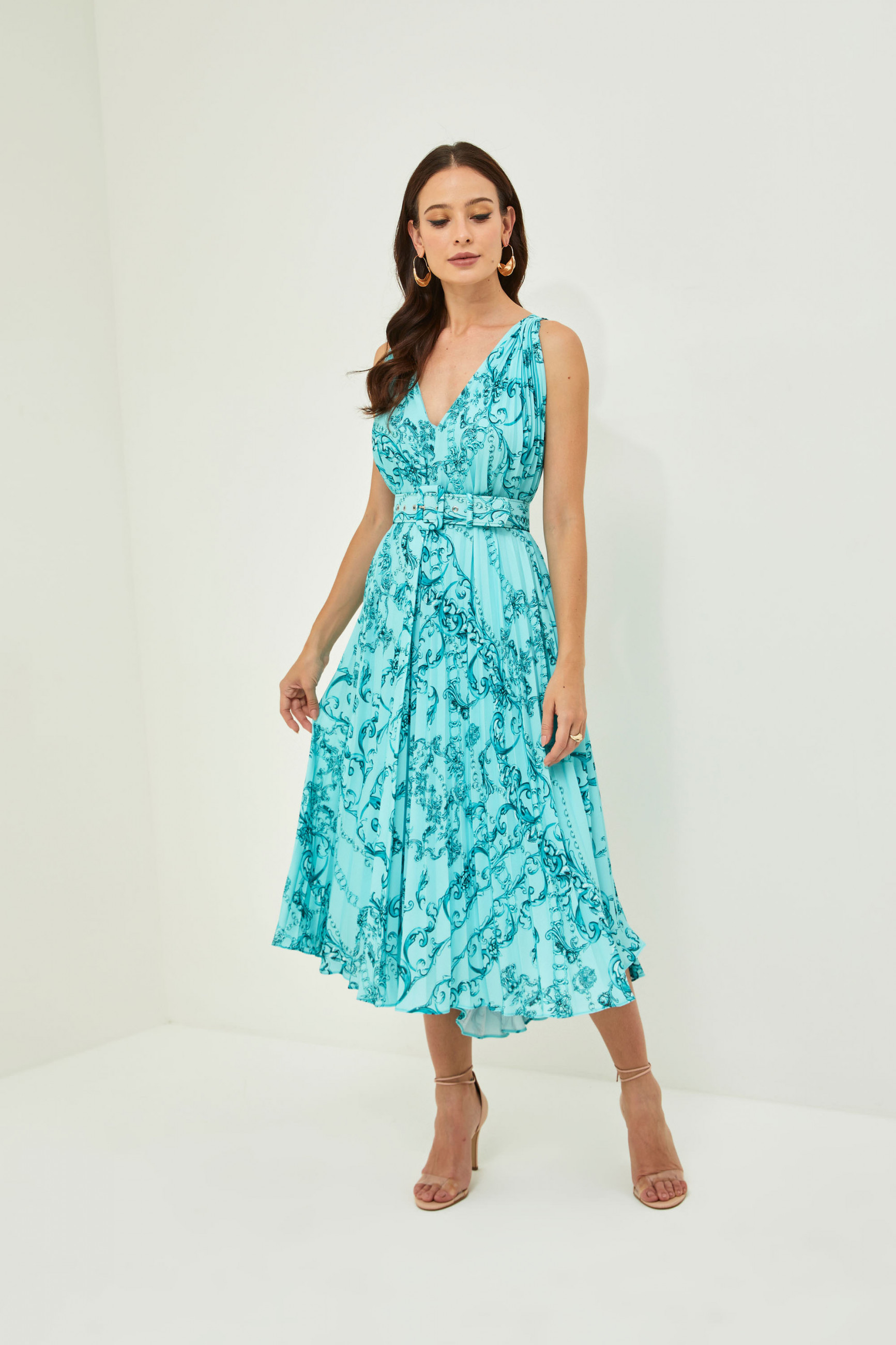 Vestido Festa Madrinha  Verde Claro Estampado  Midi Ladydress