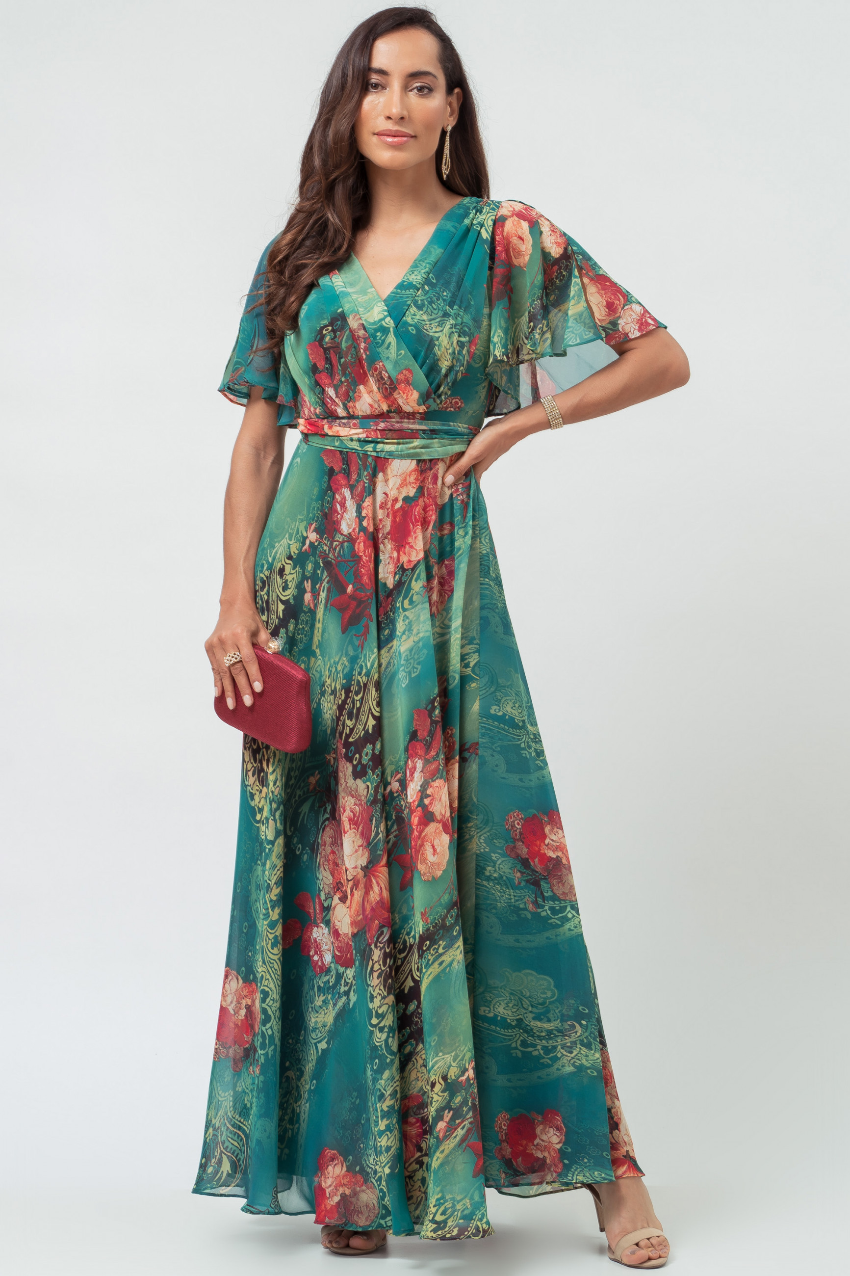 Vestido Longo Estampado Liliane Verde Esmeralda