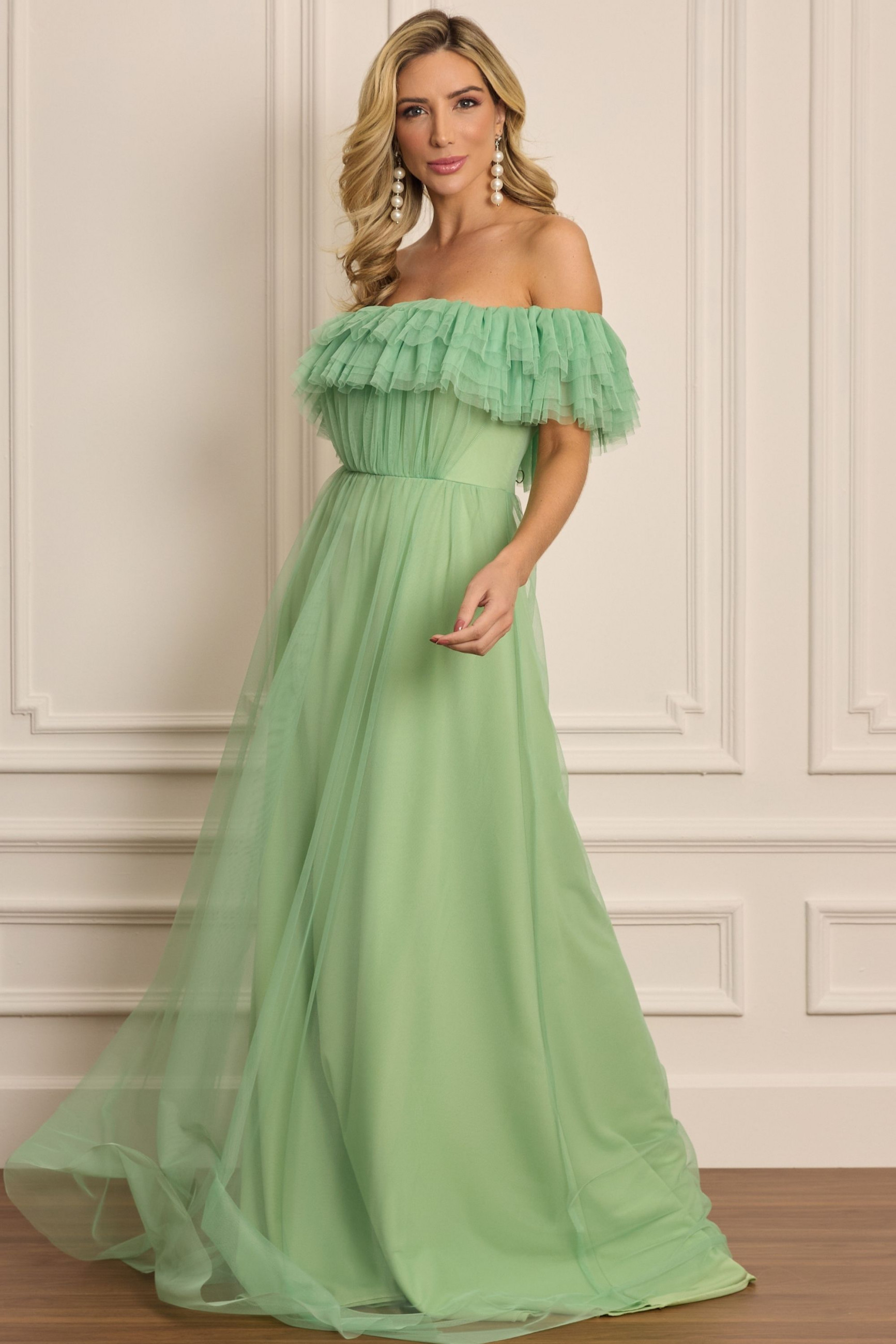 Vestido Festa Madrinha  Verde Menta   Longo Ladydress