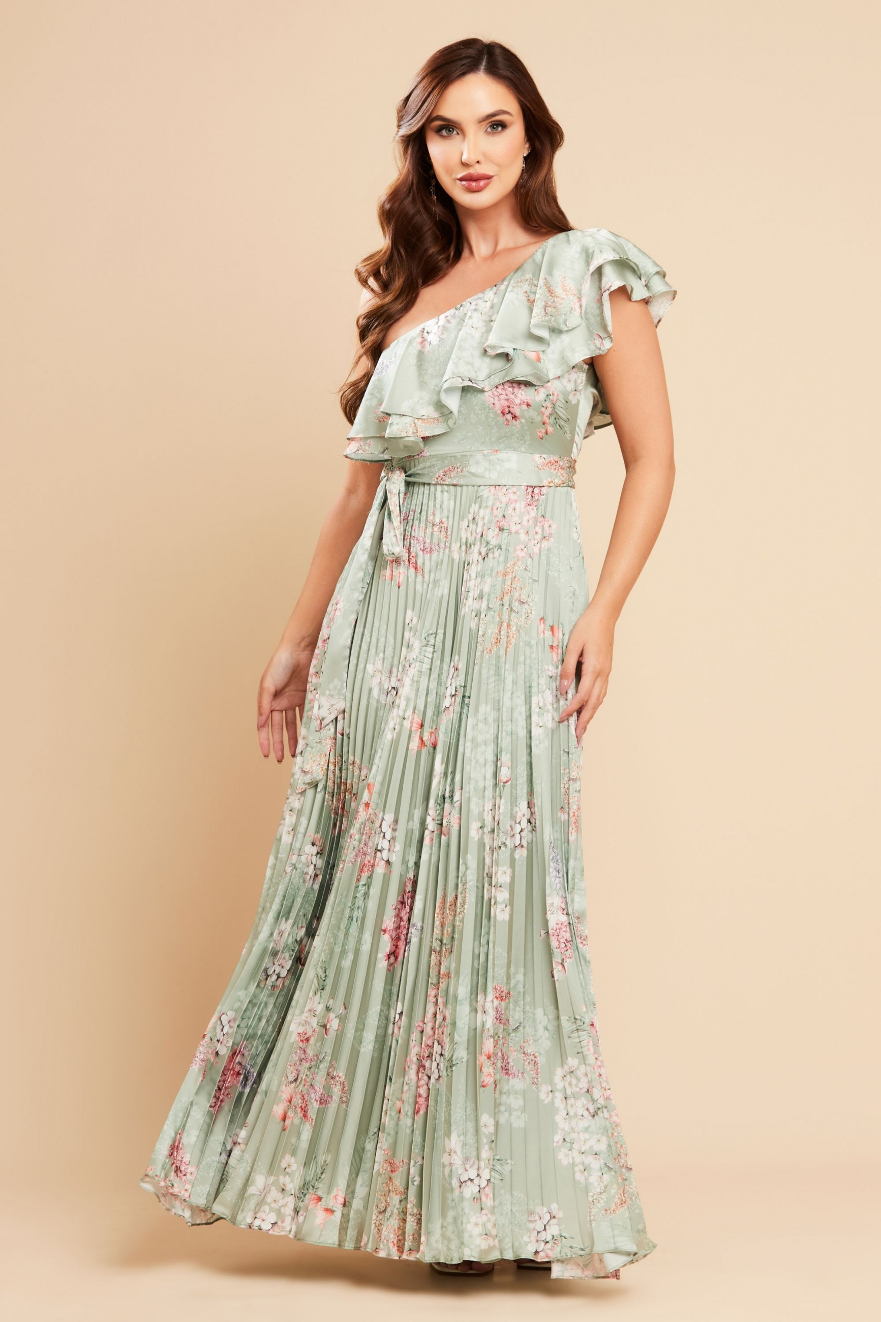 Vestido de Festa Longo Estampado Verde Menta Raquel Ladydress