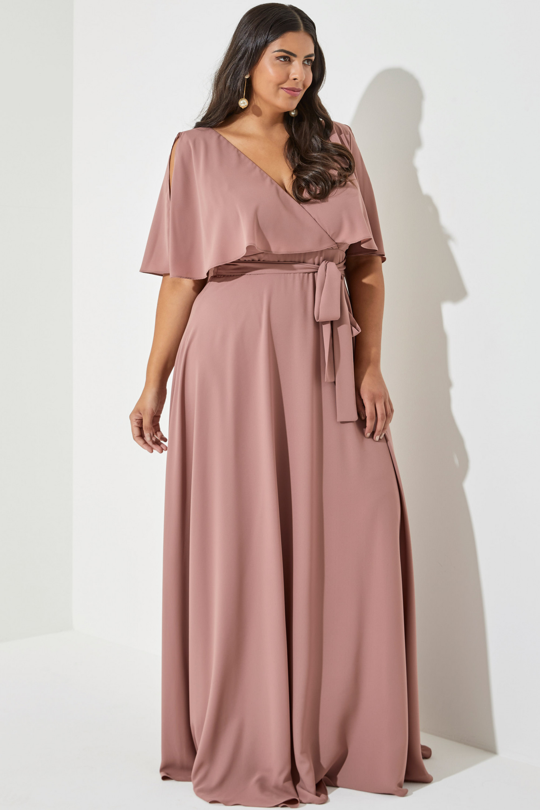 Vestido Festa Madrinha Plus Rose  manga Longo Ladydress