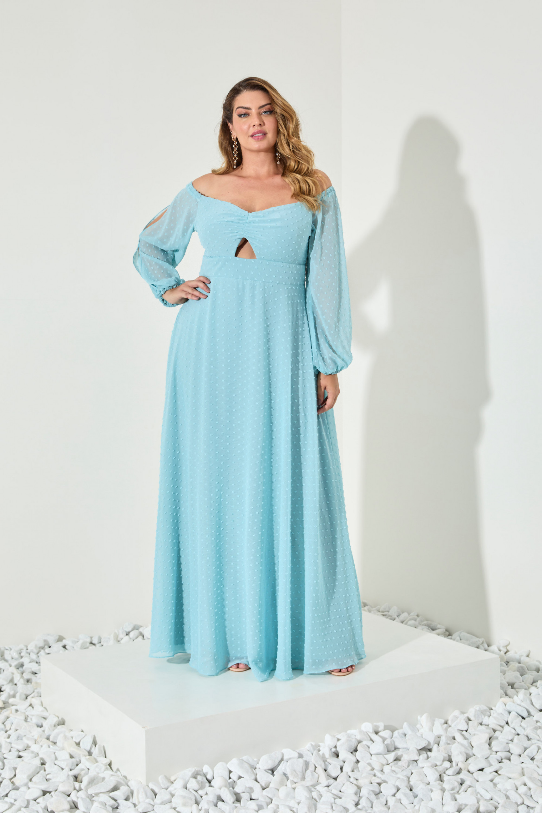 Vestido Festa Madrinha Plus Serenity  manga ombro Longo Ladydress