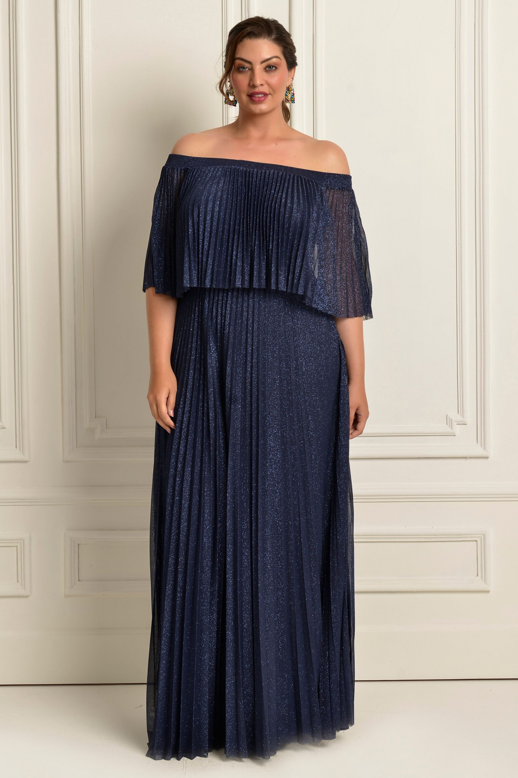 Vestido Festa Madrinha Plus Size Azul Marinho  glitter  Longo Ladydress