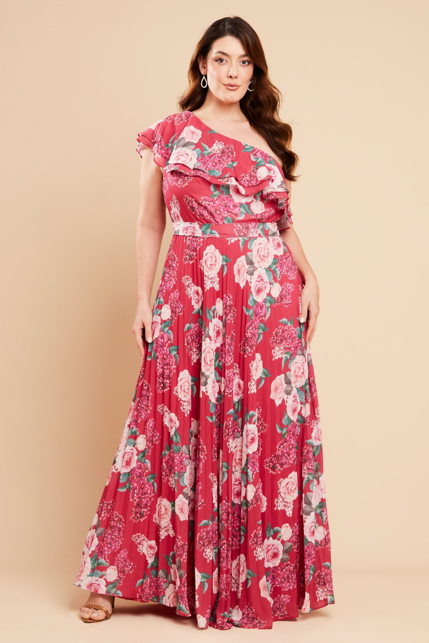 Vestido de Festa Longo Plus Size Estampado Pink Raquel Ladydress