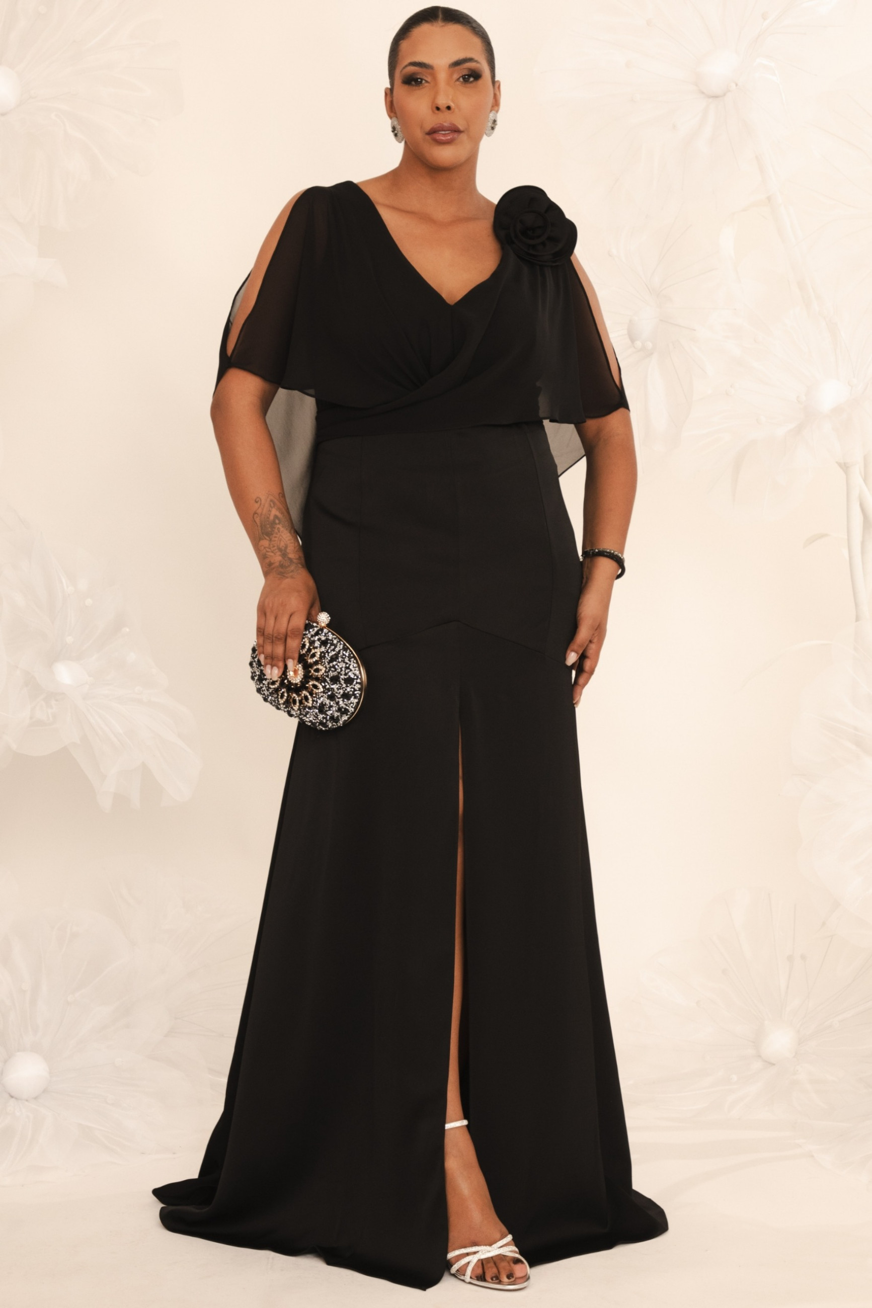 Vestido Festa Madrinha Plus Size Preto   Longo Ladydress