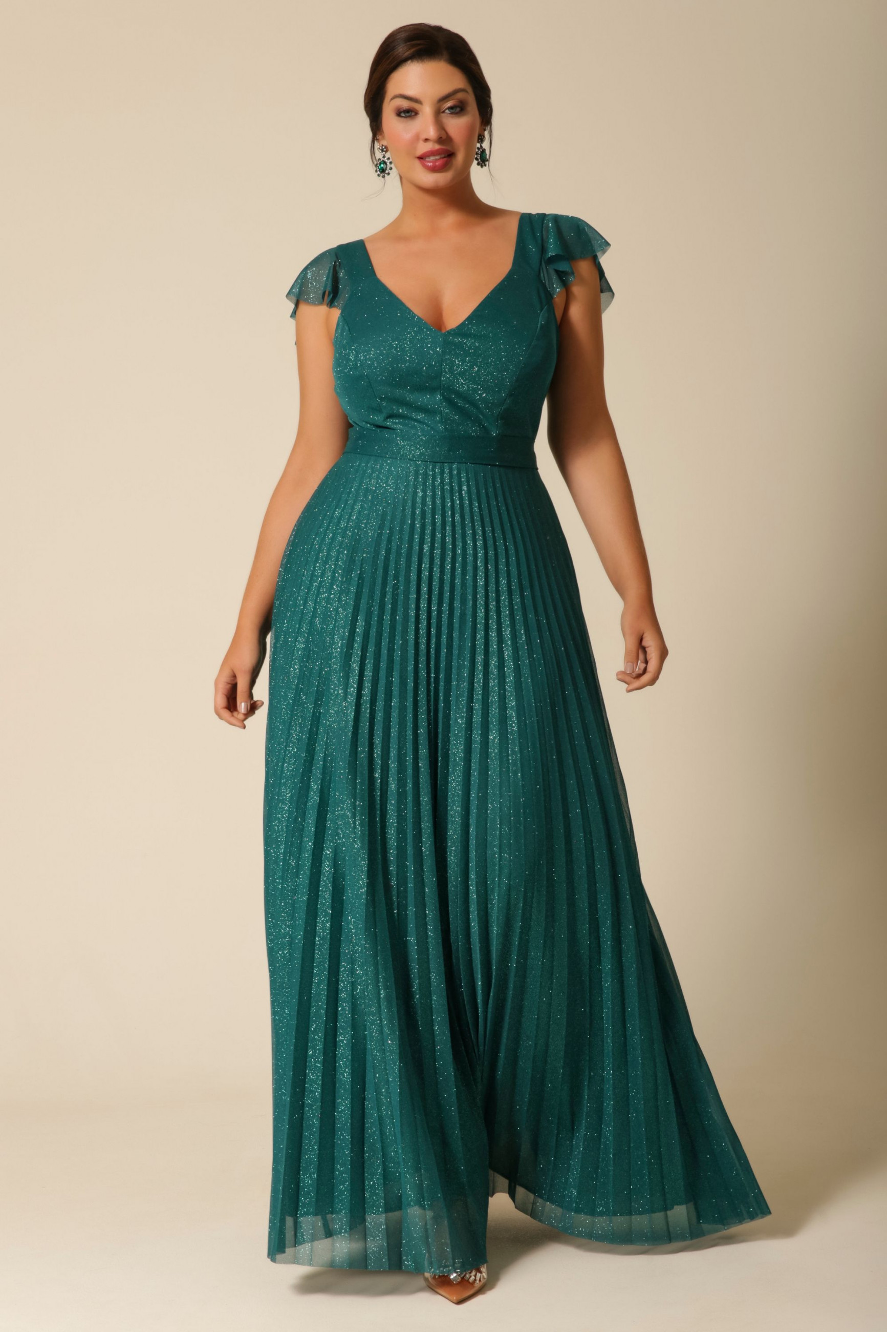 Vestido Festa Madrinha Plus Size Verde Esmeralda  babado Longo Ladydress