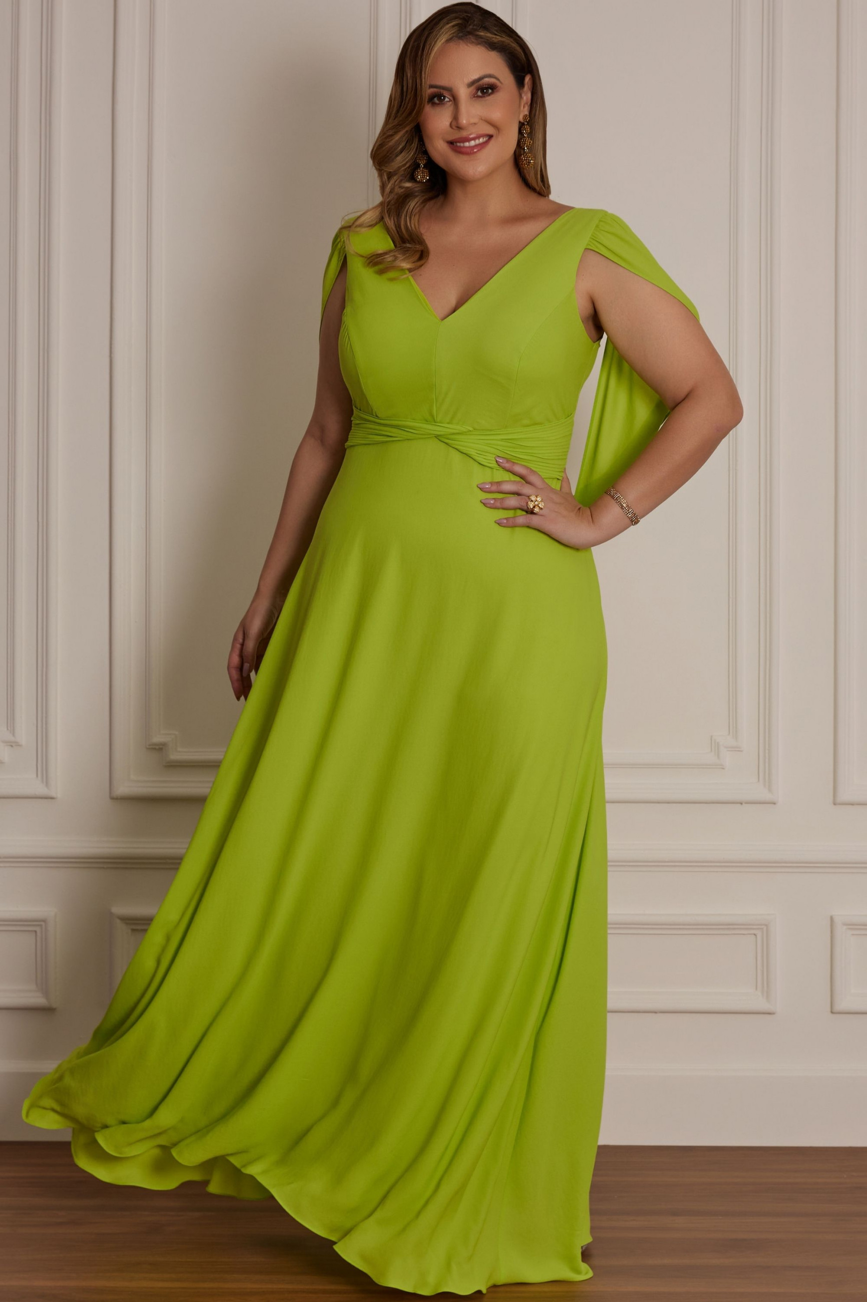 Vestido Festa Madrinha Plus Size Verde Lima   Longo Ladydress