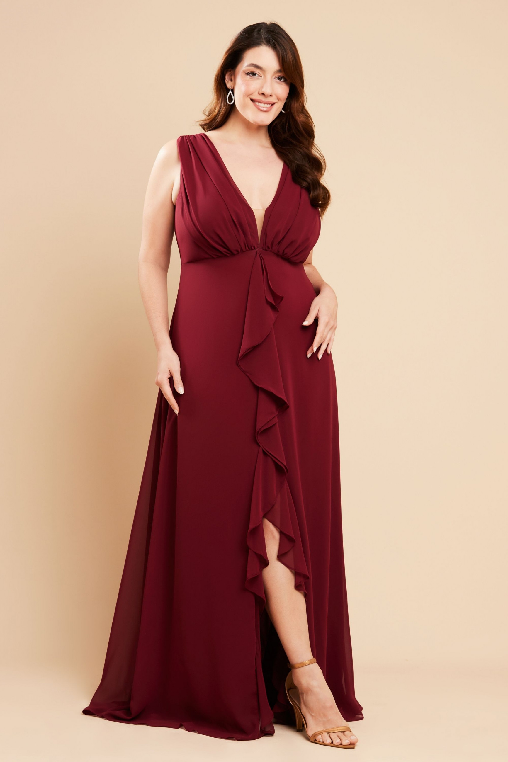 Vestido de Festa Longo Plus Size Vinho Miranda Ladydress