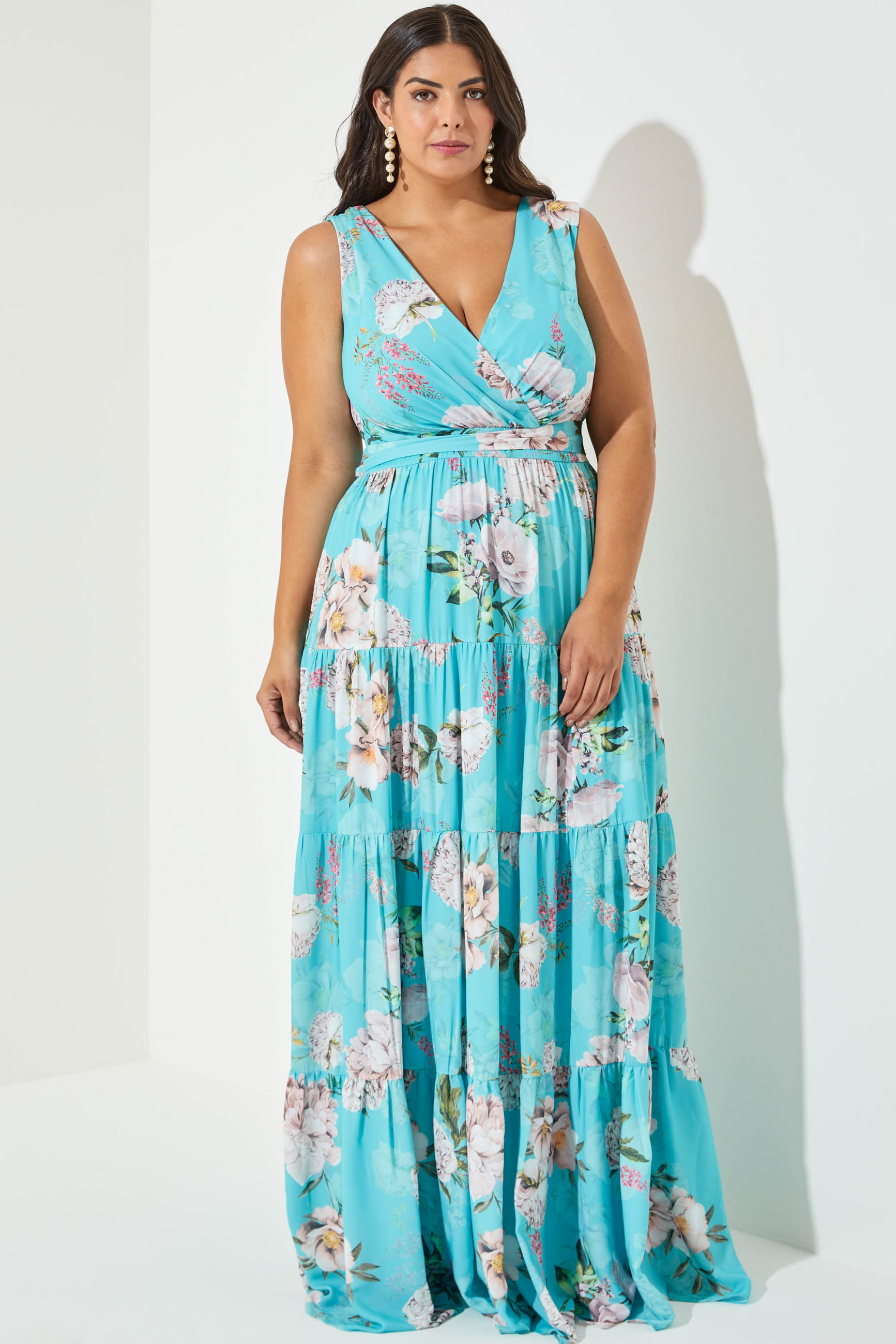 Vestido Festa Madrinha Plus Tiffany Estampado  Longo Ladydress