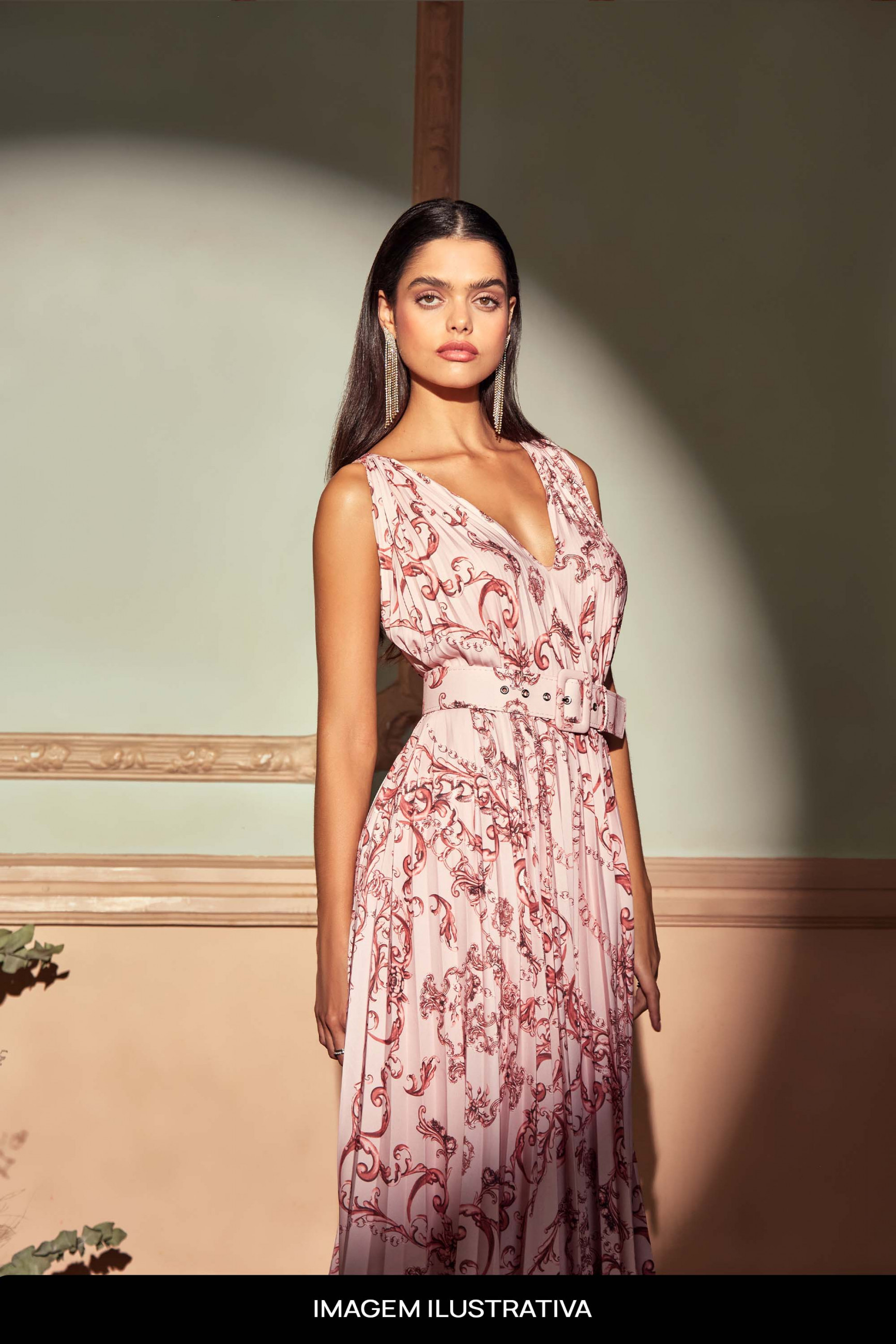 Vestido Festa Convidada Rosa Estampado estampa Midi Ladydress