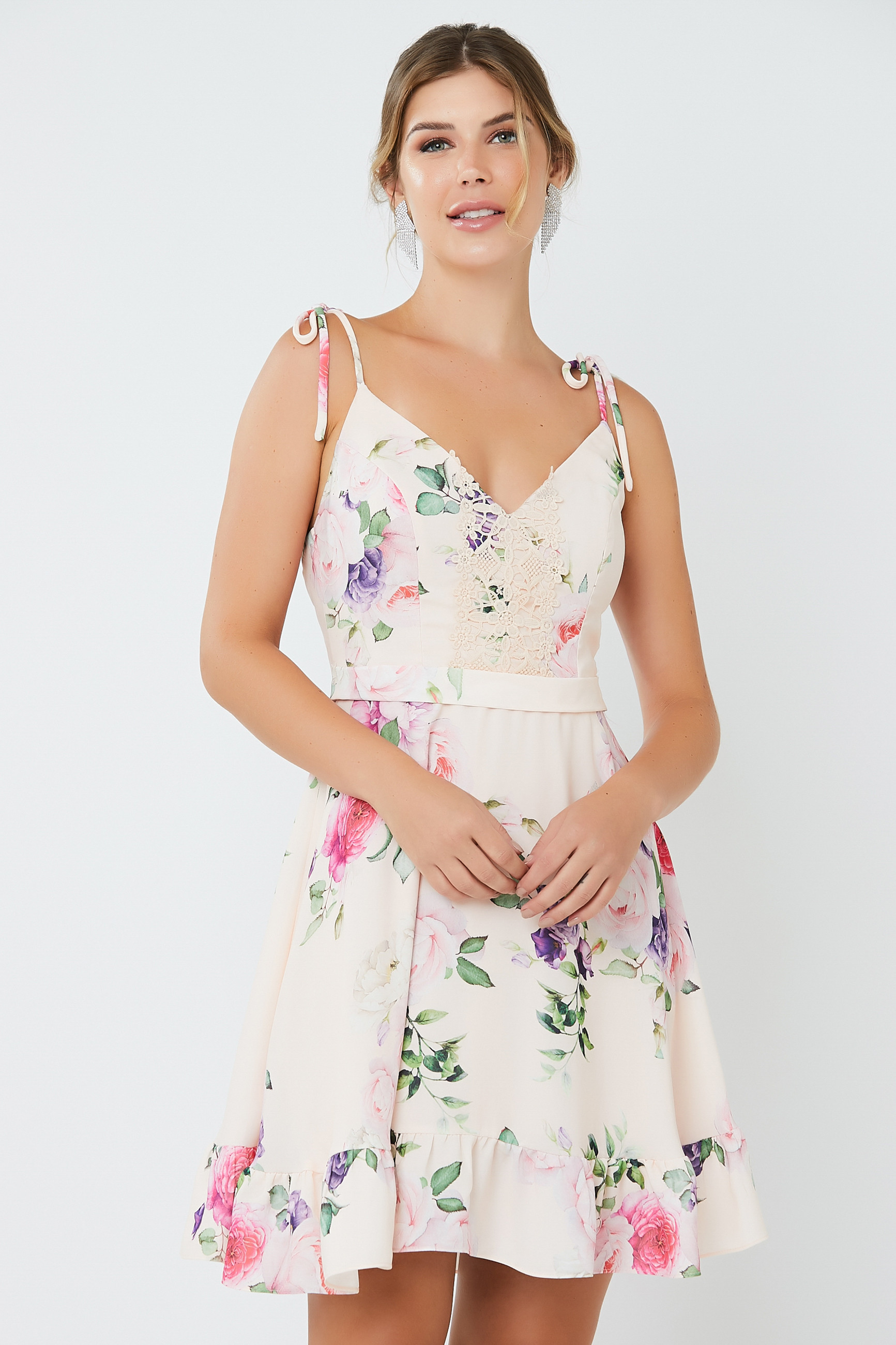 Vestido Curto Estampado Amora Salmão